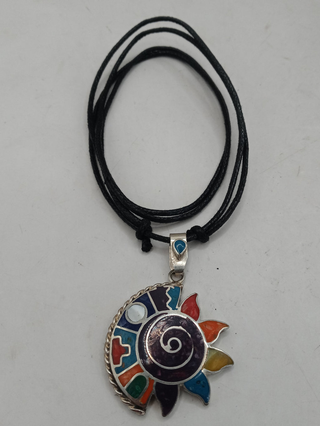 Unisex Alpaca Necklace with Sun and Moon Inlaid Stone, Inca Wedding