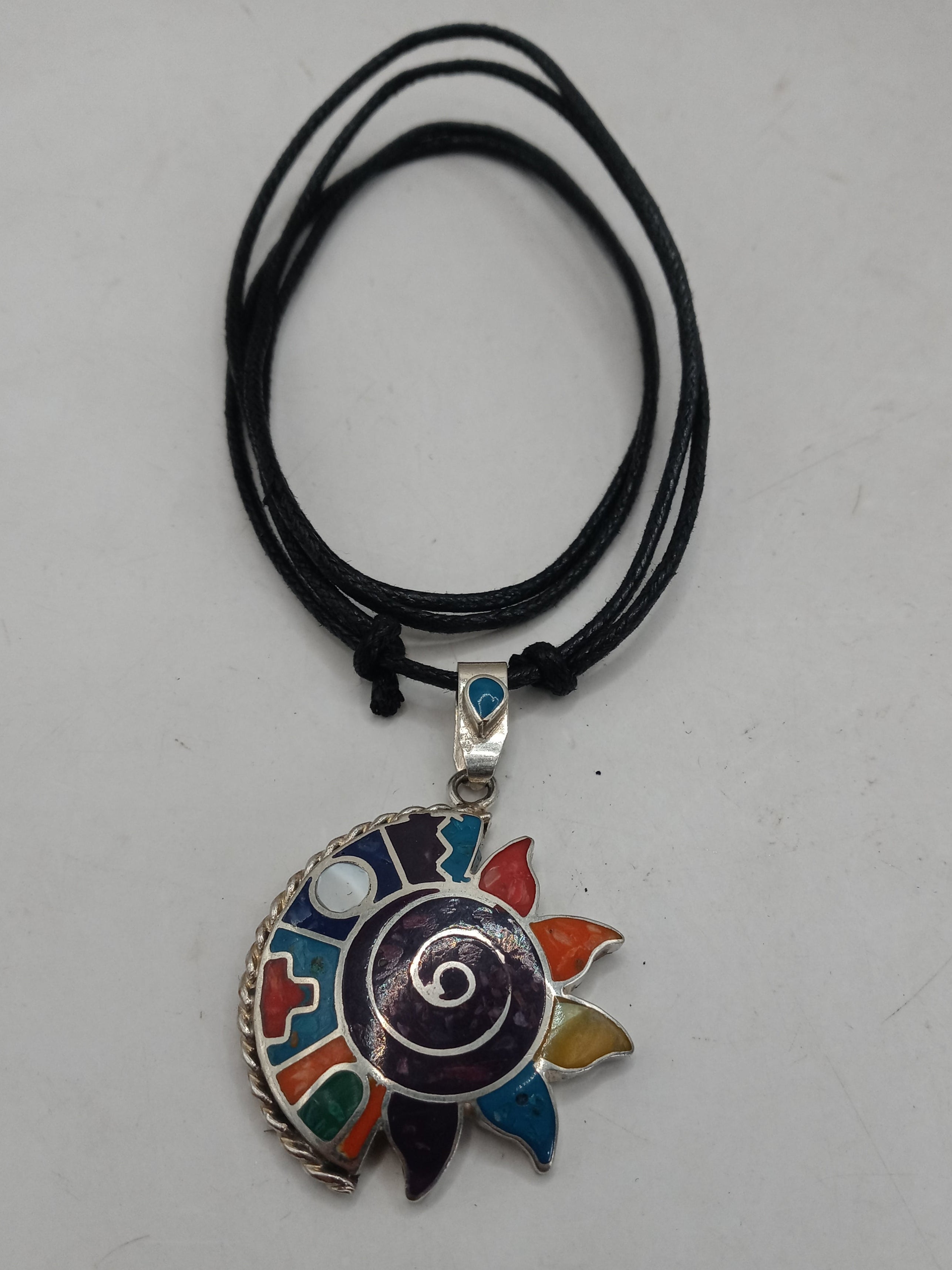 Unisex Alpaca Necklace with Sun and Moon Inlaid Stone, Inca Wedding