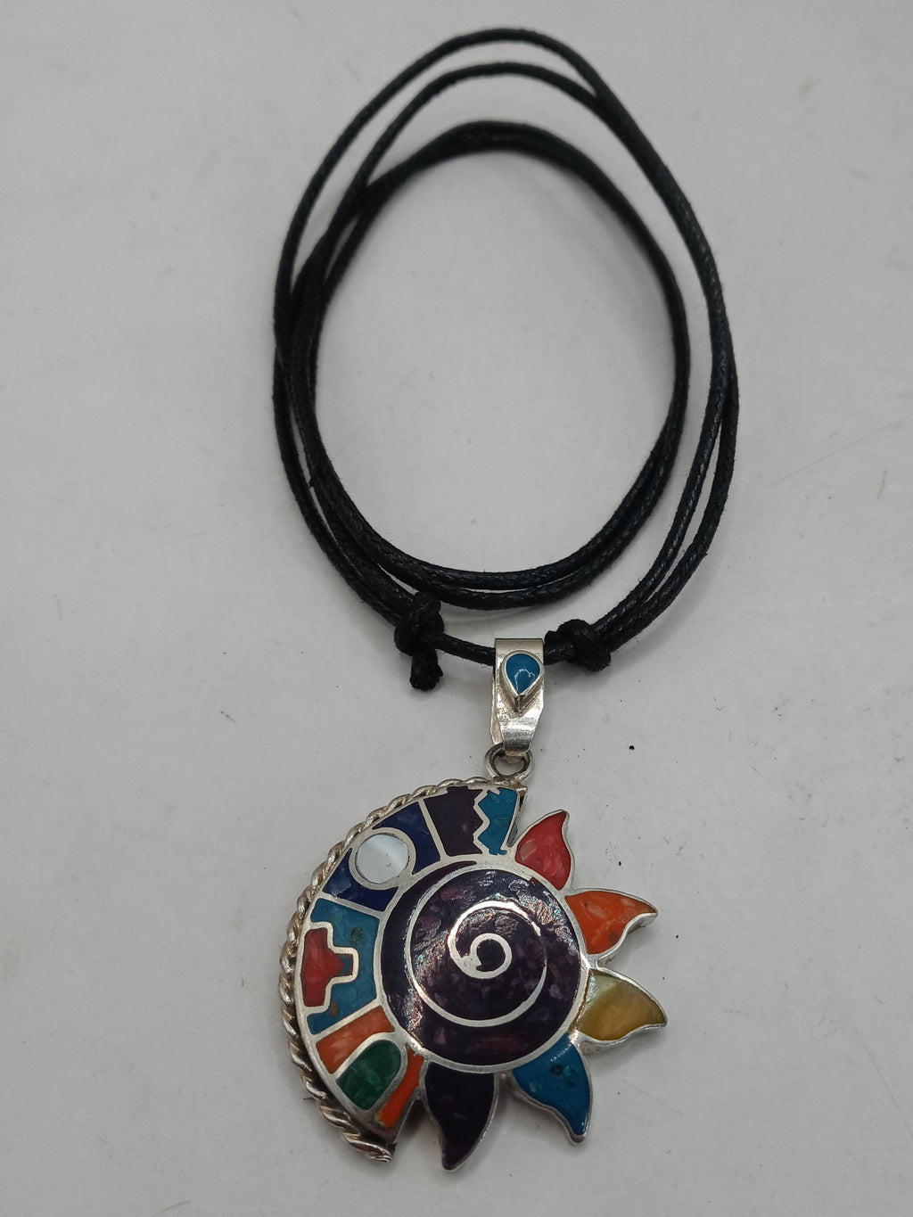 Unisex Alpaca Necklace with Sun and Moon Inlaid Stone, Inca Wedding
