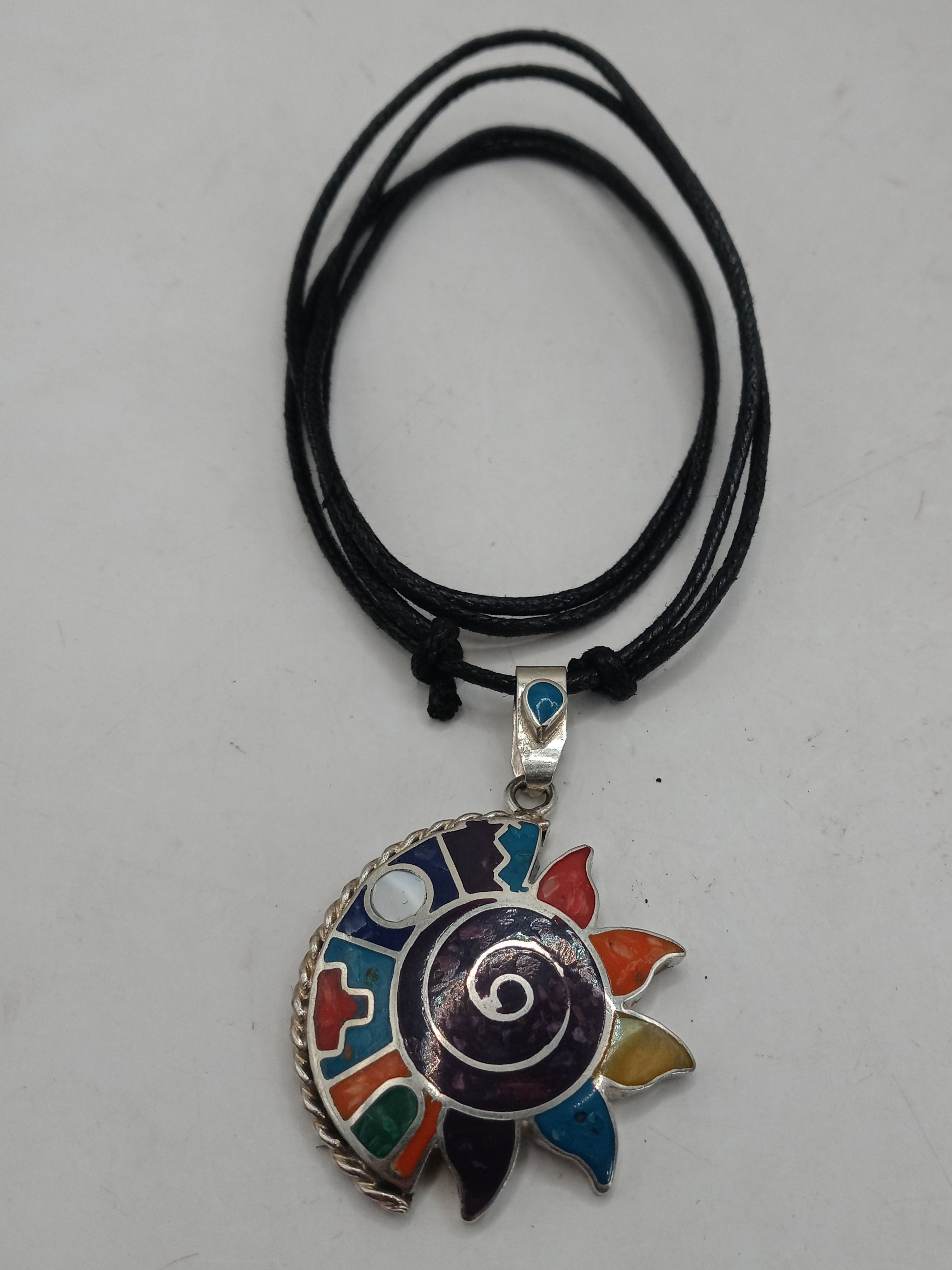 Unisex Alpaca Necklace with Sun and Moon Inlaid Stone, Inca Wedding