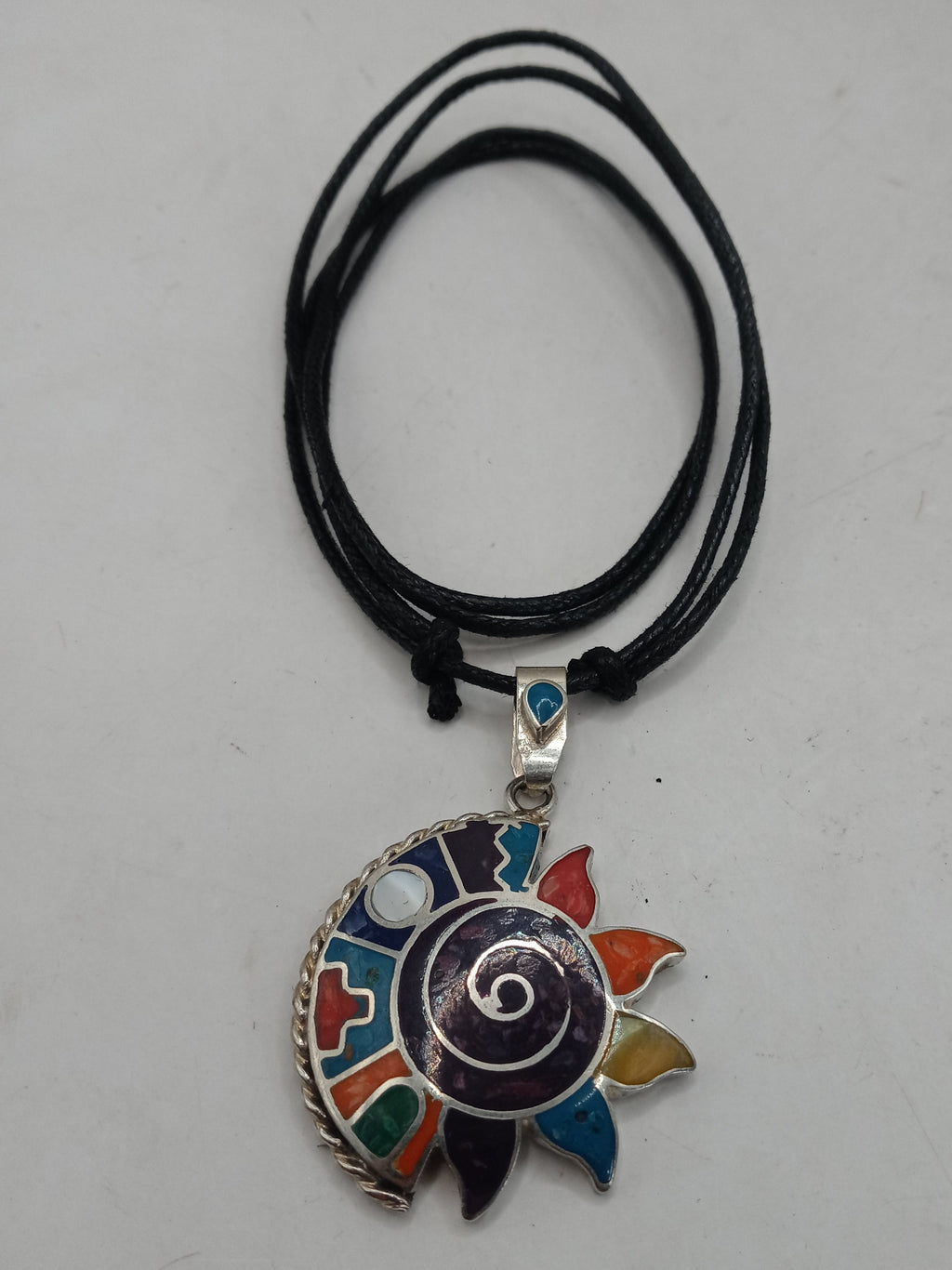 Unisex Alpaca Necklace with Sun and Moon Inlaid Stone, Inca Wedding