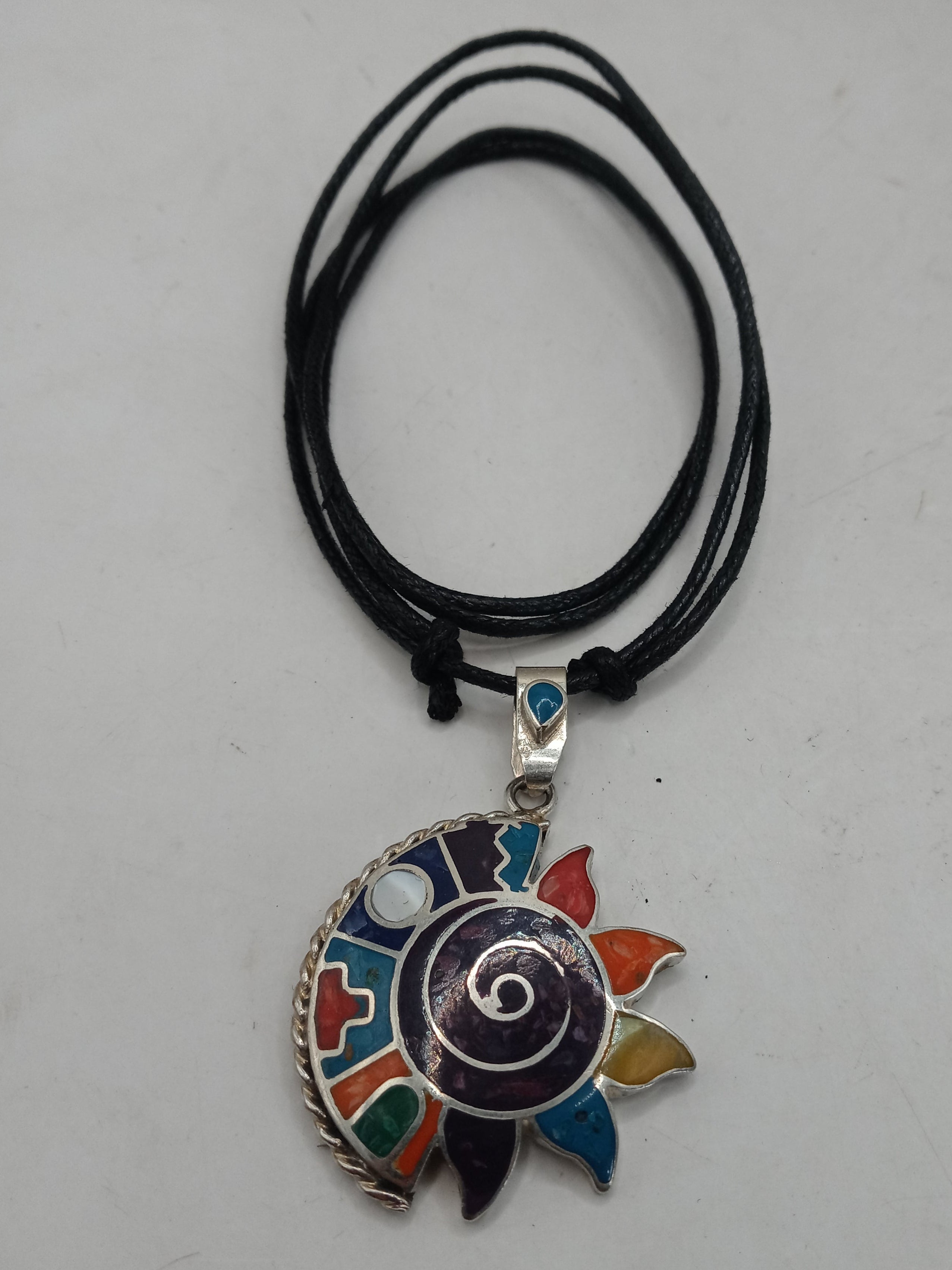 Unisex Alpaca Necklace with Sun and Moon Inlaid Stone, Inca Wedding