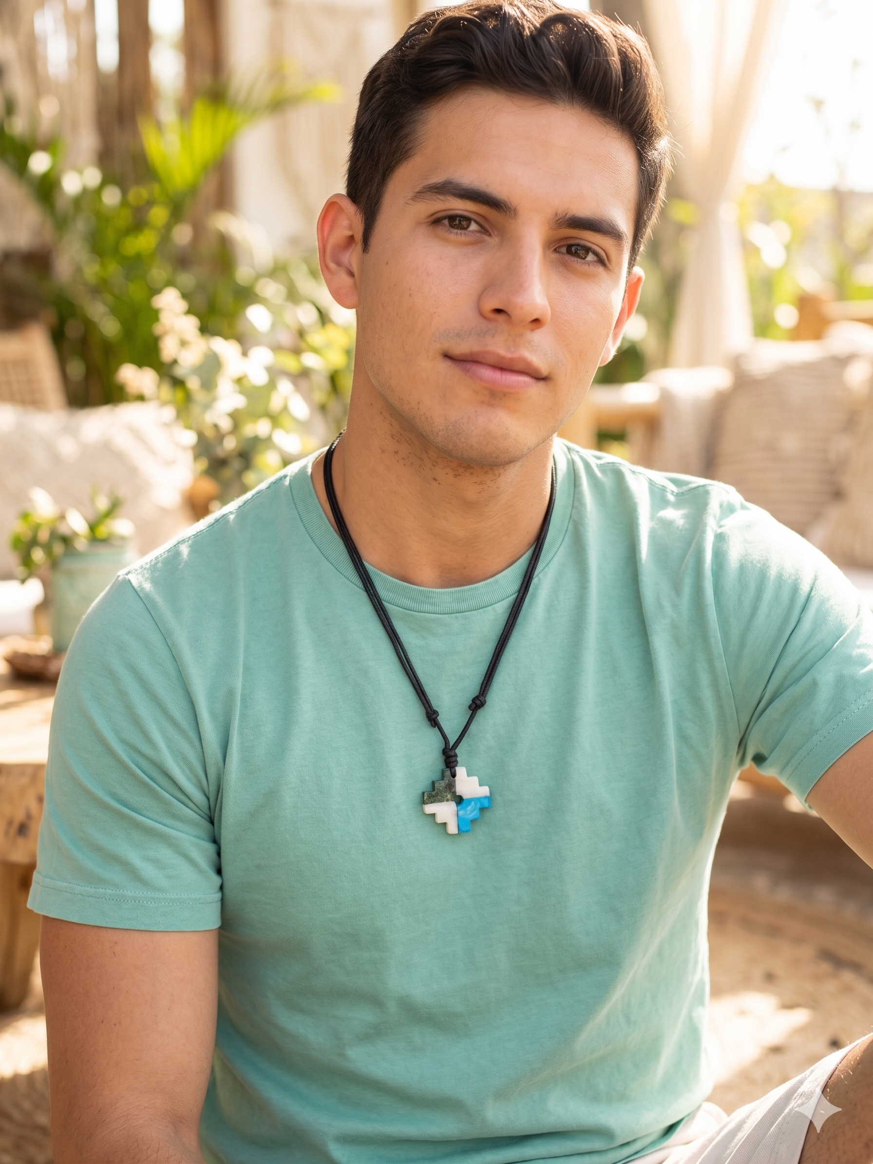 Chakana Inca Necklace, Hand Carved Andean Cross, Natural Stone