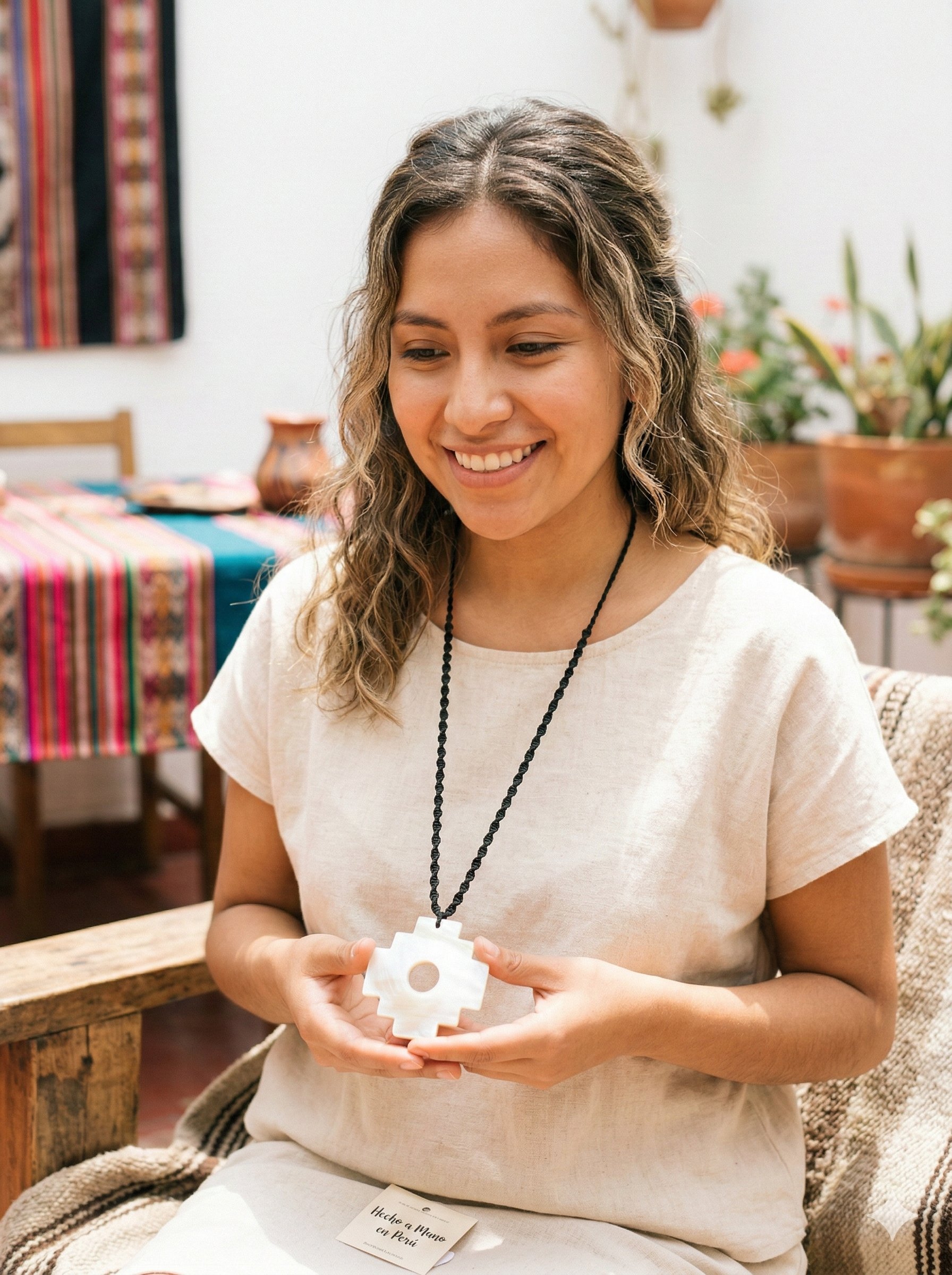 Chakana Necklace Mother of Pearl Handmade Inca Cross Pendant