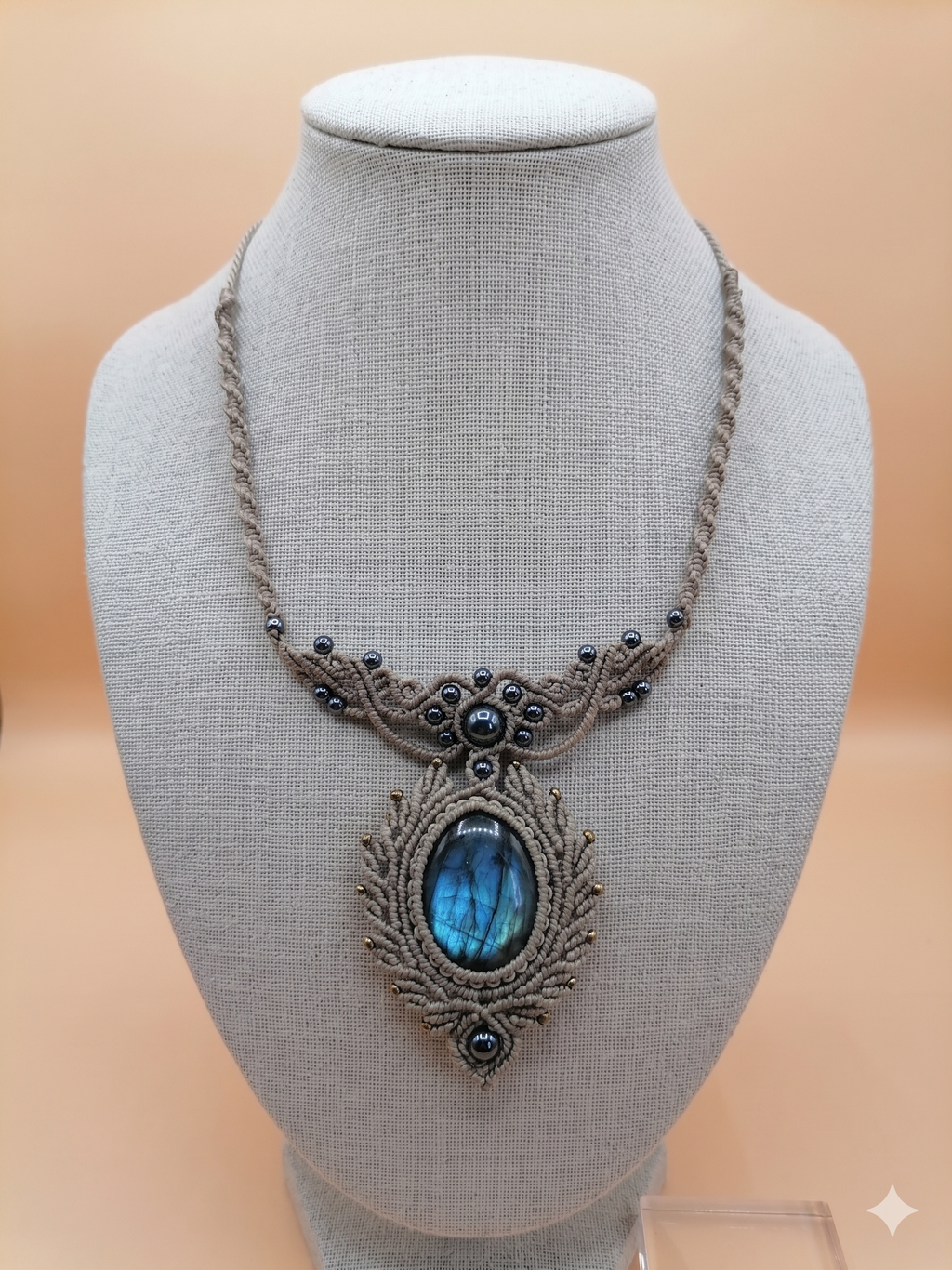 Handmade Natural Labradorite Macrame Necklace