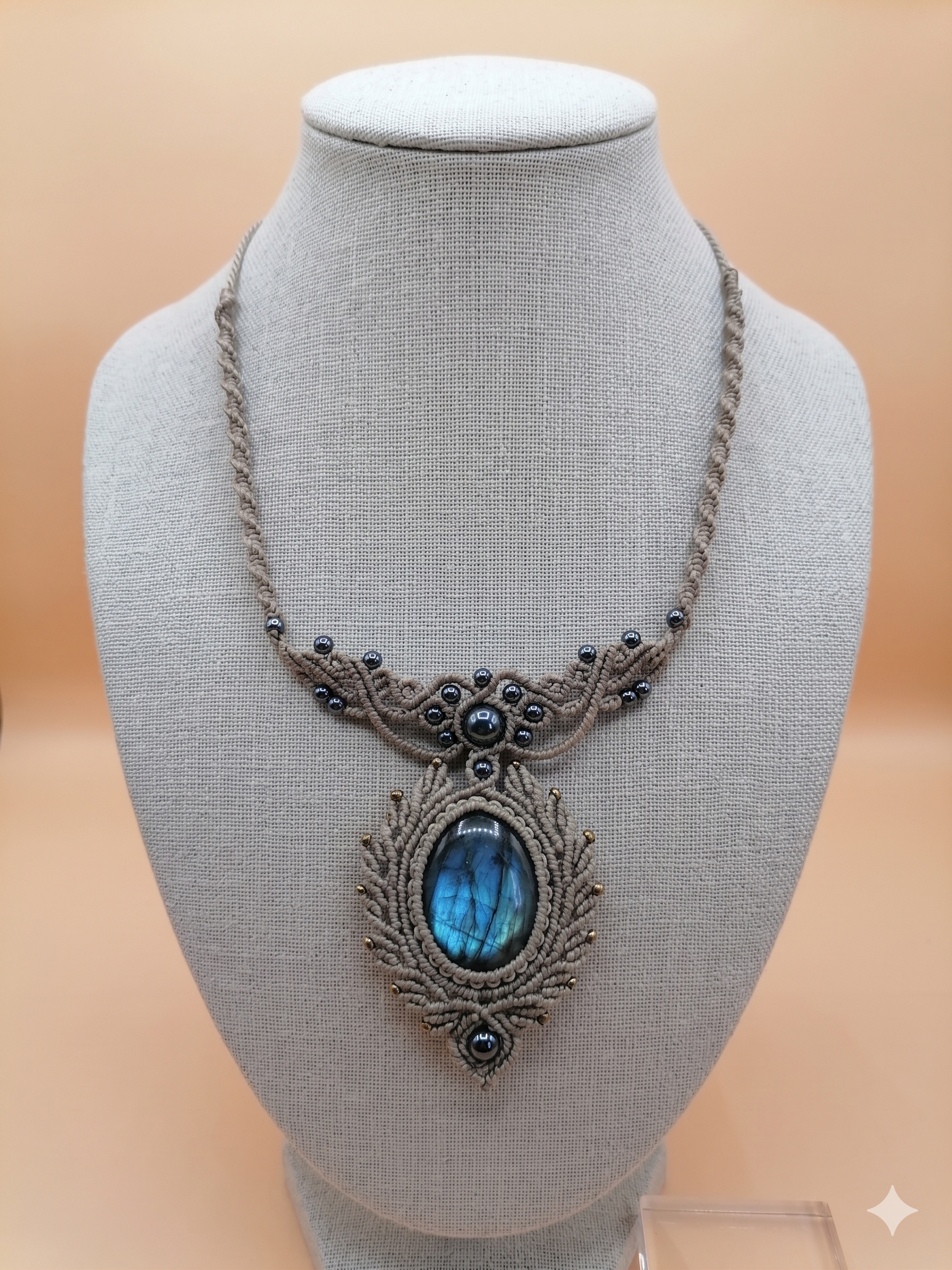 Handmade Natural Labradorite Macrame Necklace
