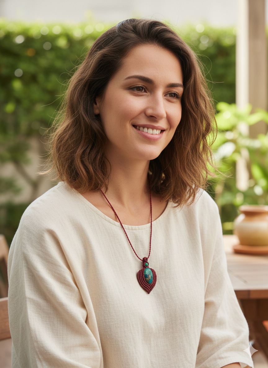 Handmade Macrame Necklace with Natural Stone, Unique