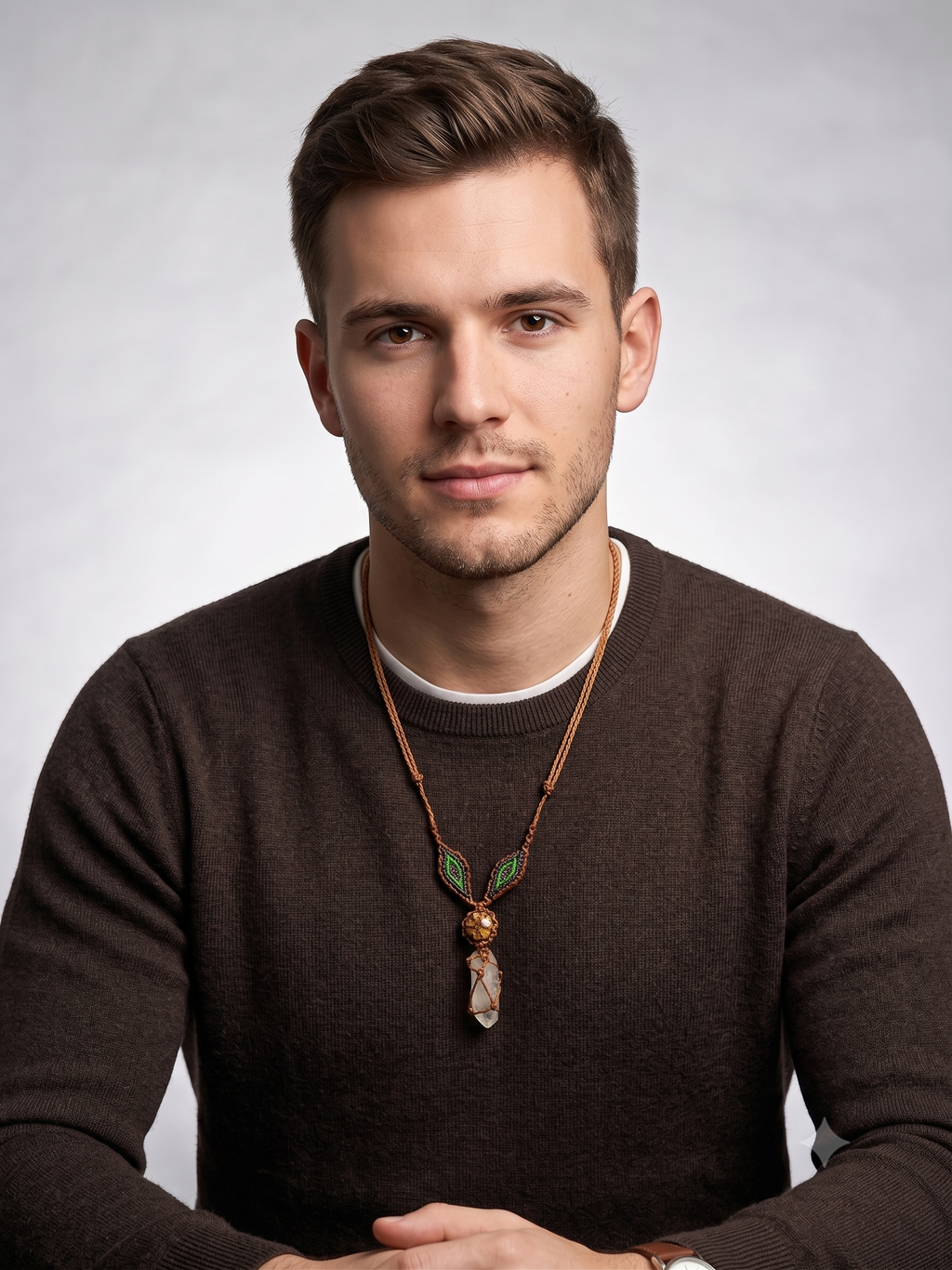 Handmade Macrame Necklace with Clear Quartz Crystal