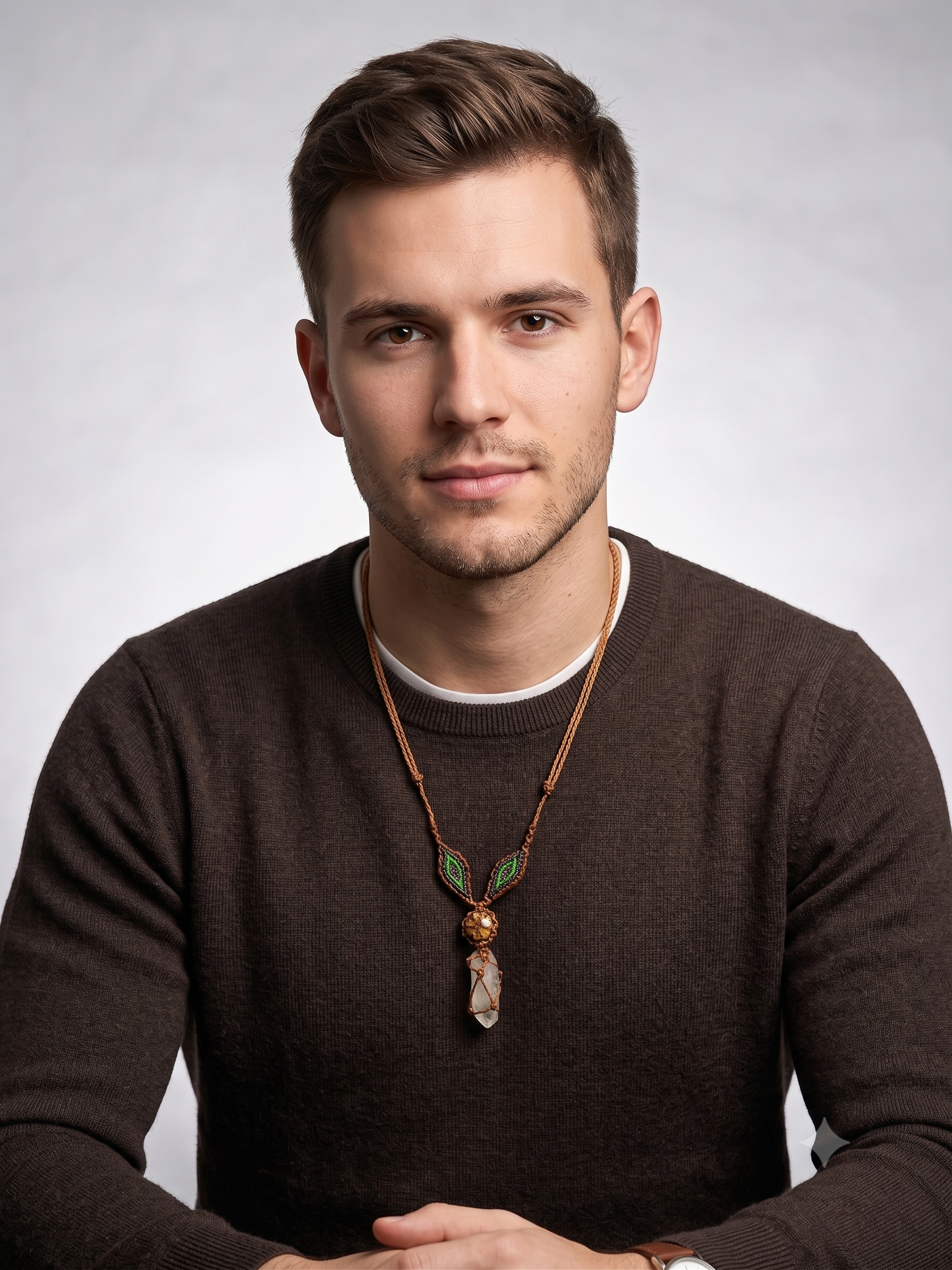 Handmade Macrame Necklace with Clear Quartz Crystal