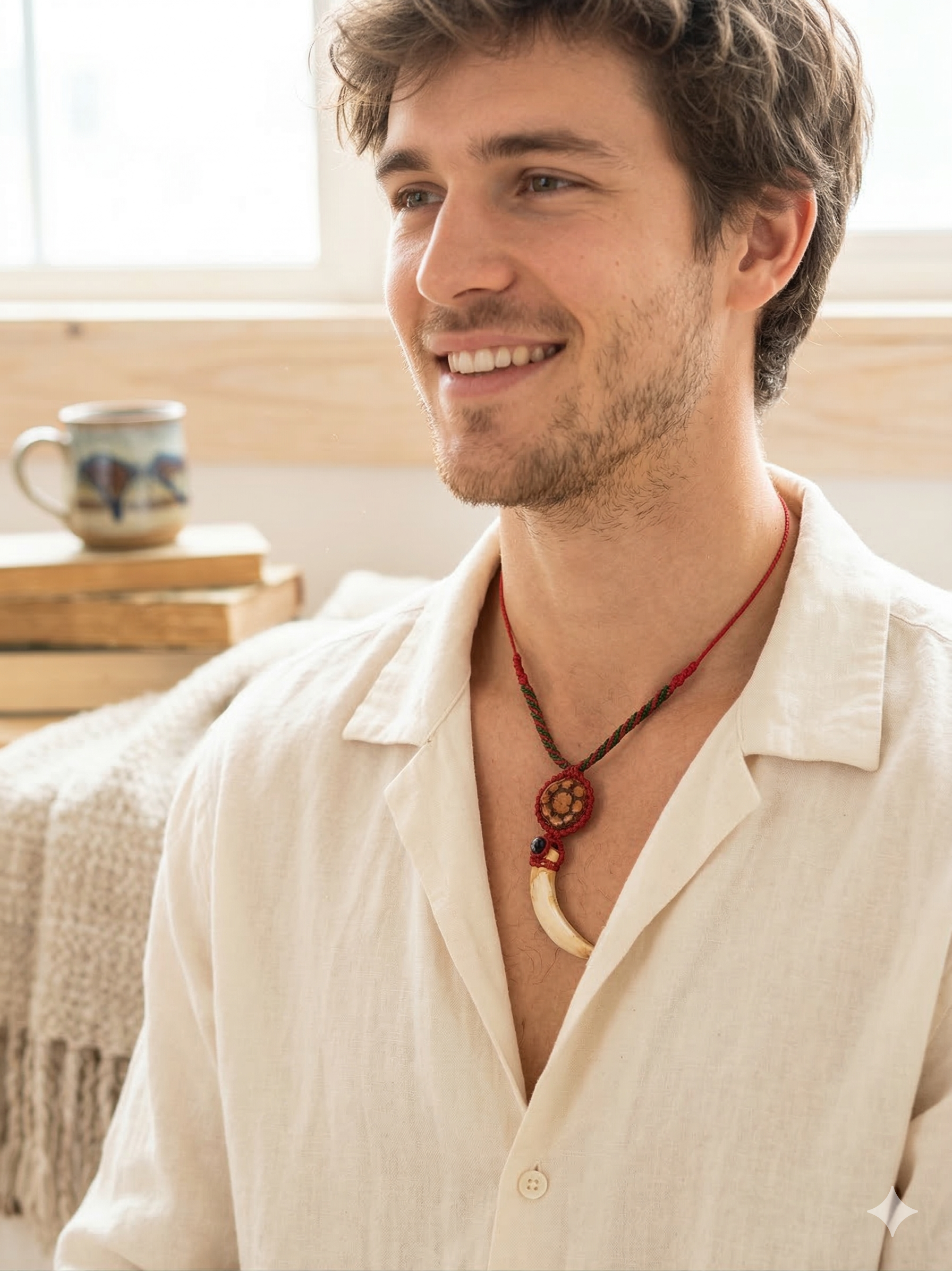 Handmade Macrame Necklace with Natural Sea Lion Tooth