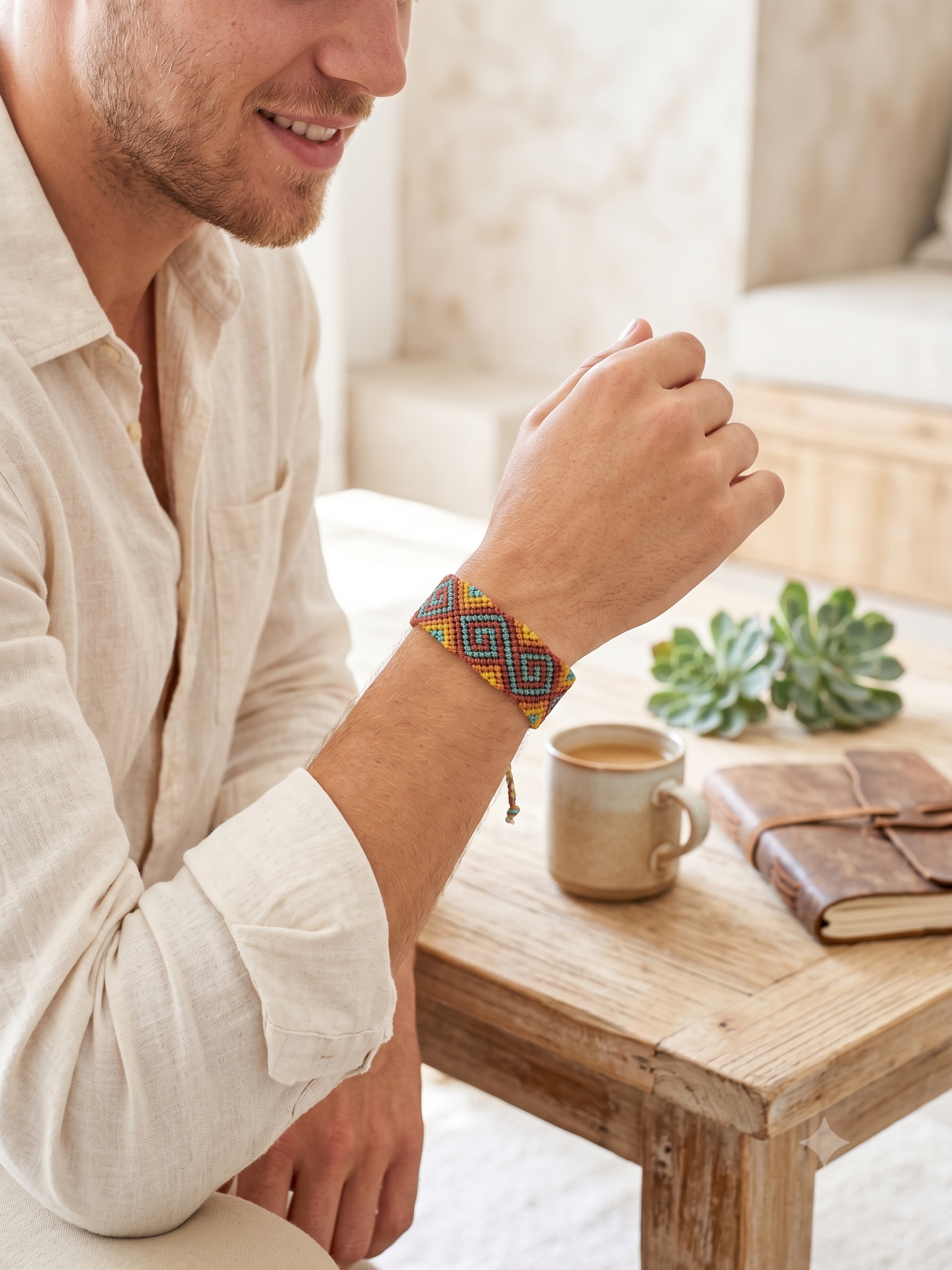 Andean Inca Macrame Bracelet Handmade Ancestral Geometric Design