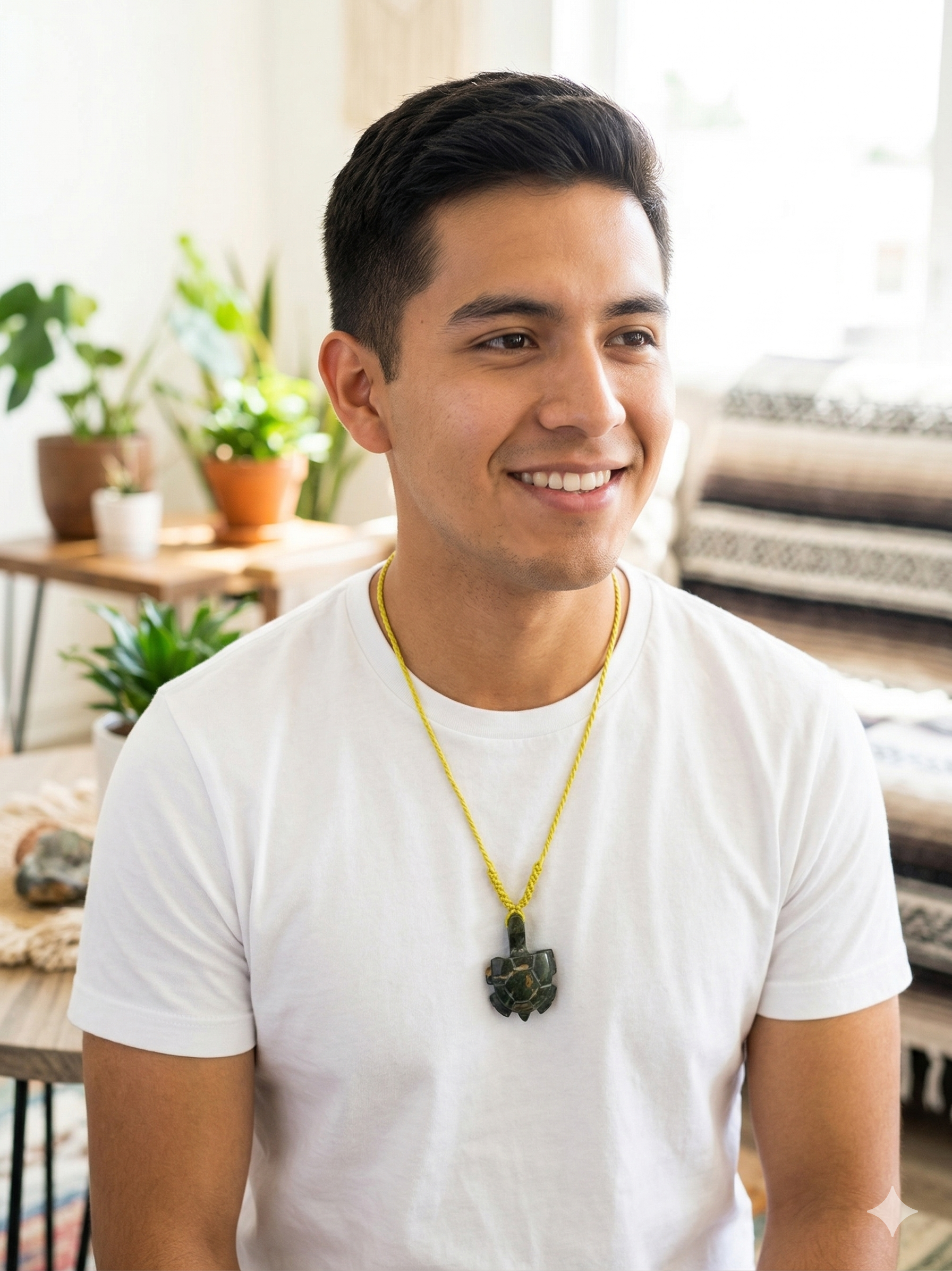 Turtle Necklace with Natural Serpentine Stone, Handwoven Macrame Spiritual Amulet