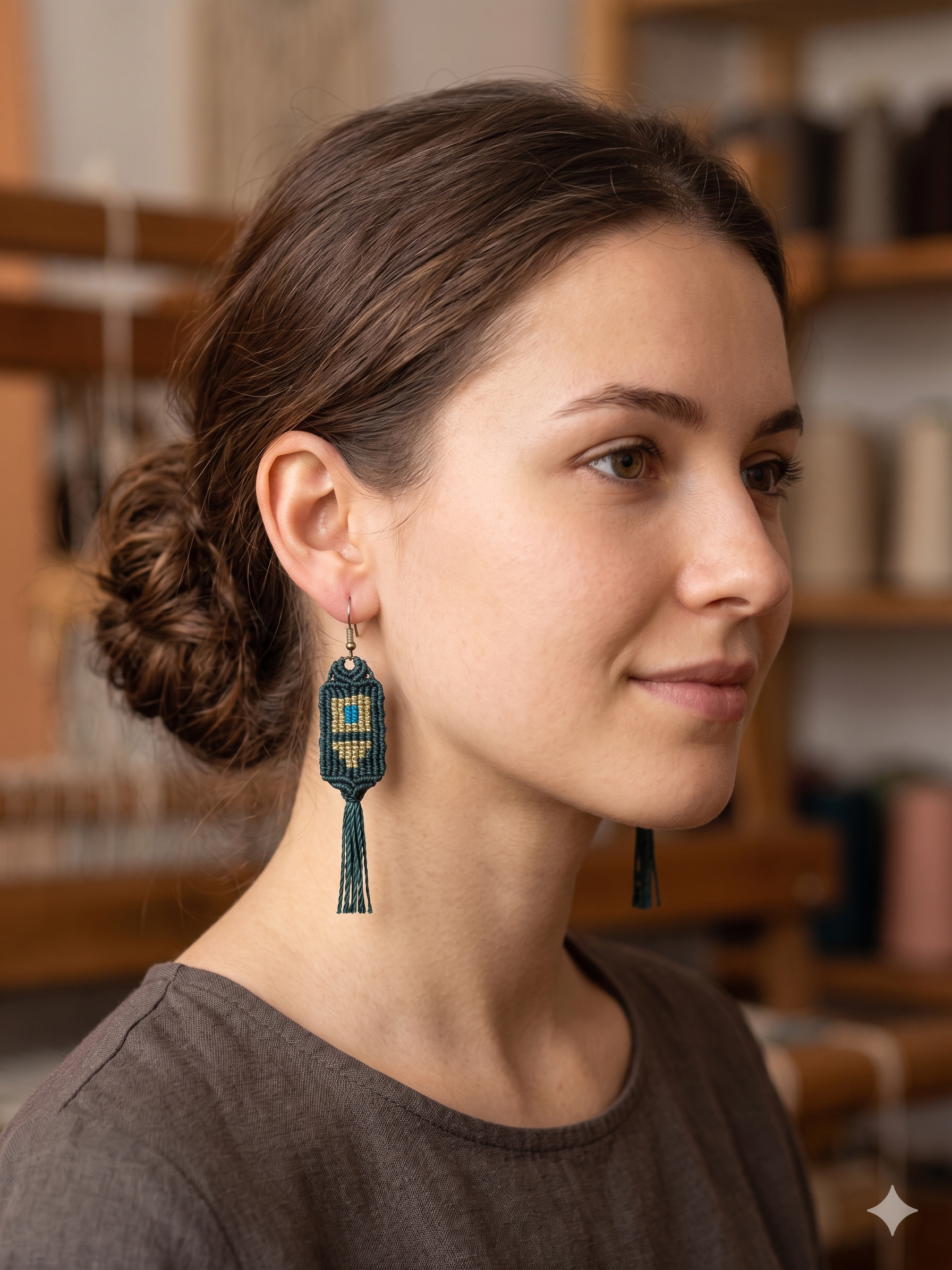 Handmade Macrame Earrings with Inca Geometric Design