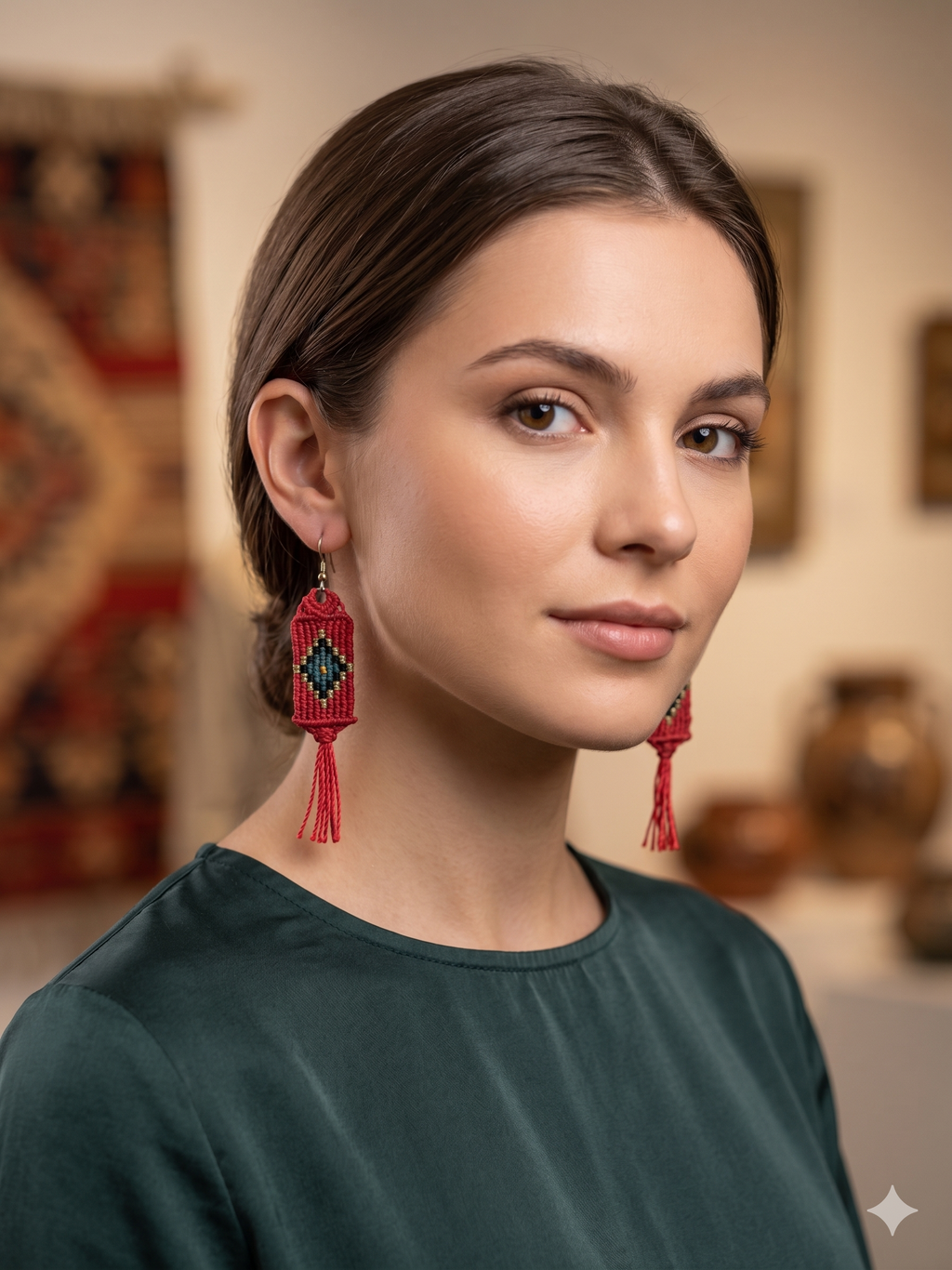 Chakana Macrame Earrings Handwoven Spiritual Cross