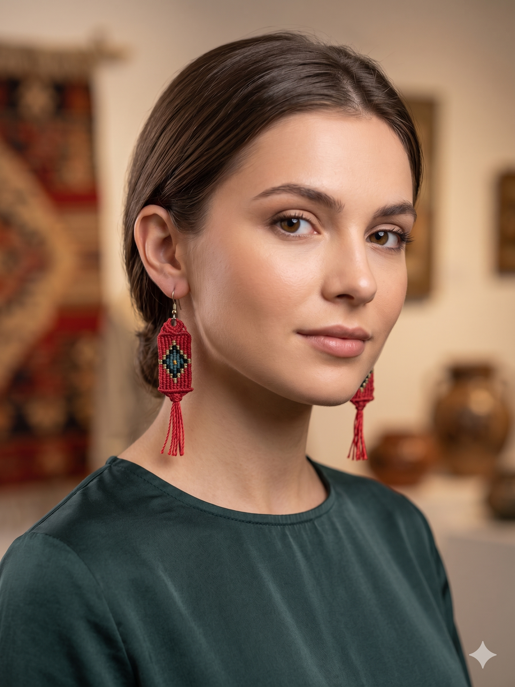 Chakana Macrame Earrings Handwoven Spiritual Cross