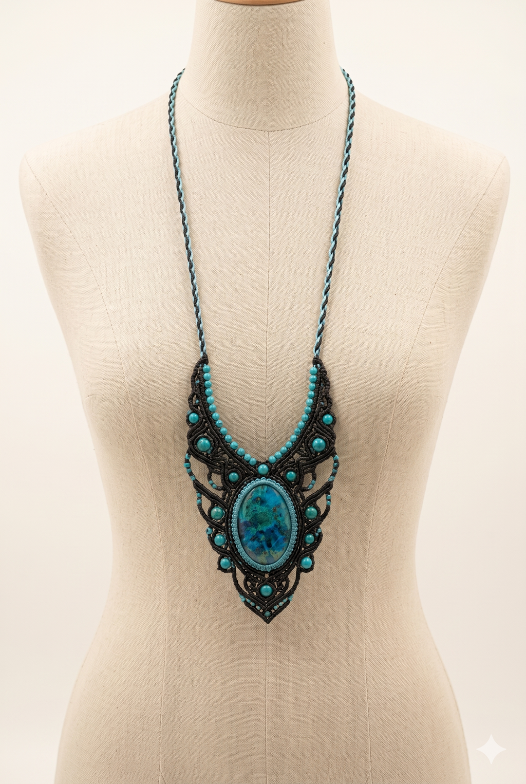 Natural Turquoise Macrame Necklace, Spiritual Protection Amulet, Handmade