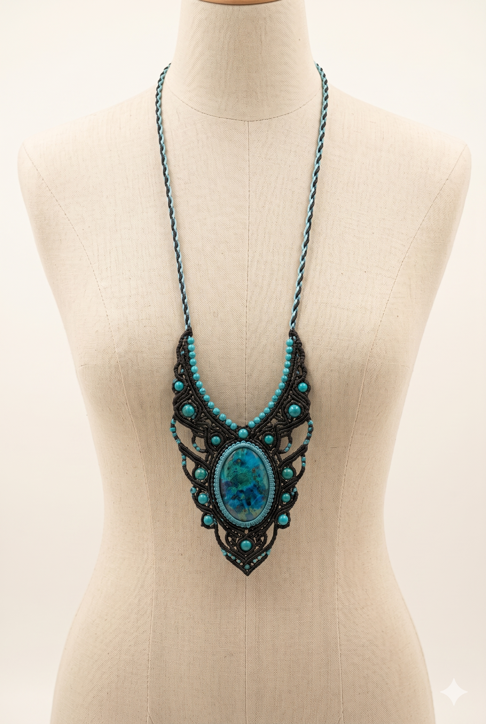 Natural Turquoise Macrame Necklace, Spiritual Protection Amulet, Handmade