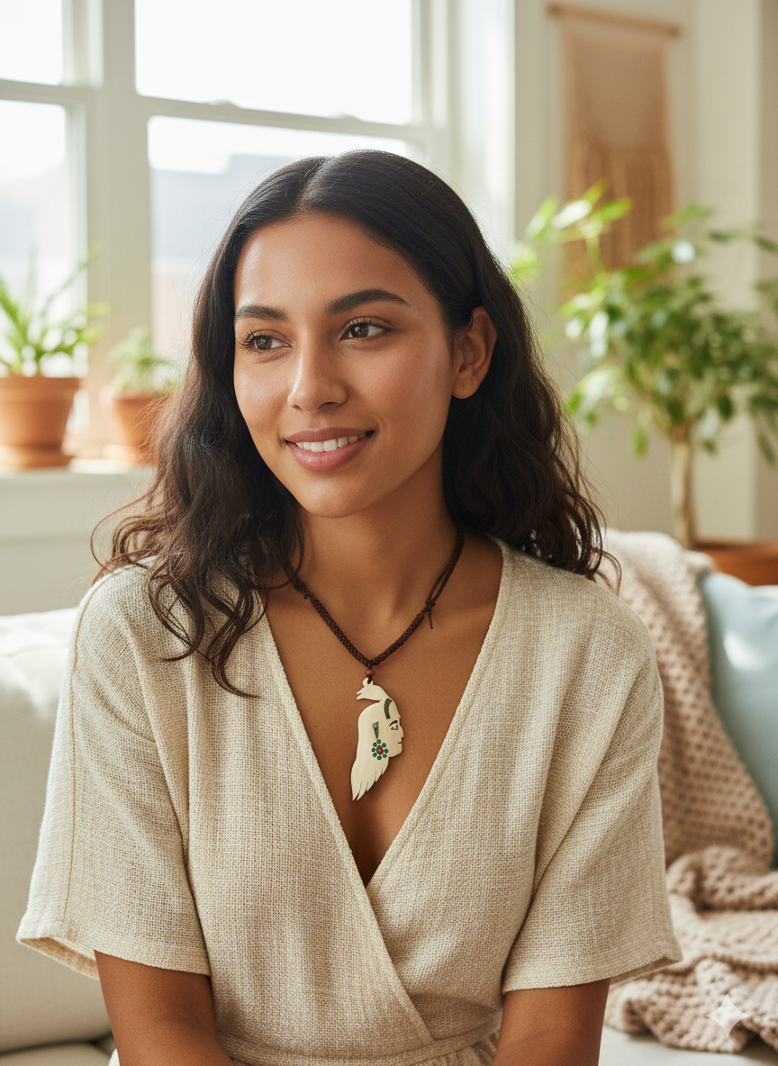 Hand-Carved Pendant Necklace, Handmade Macrame Jewelry
