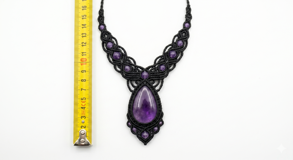 Macrame Necklace with Natural Amethyst Amulet for Protection