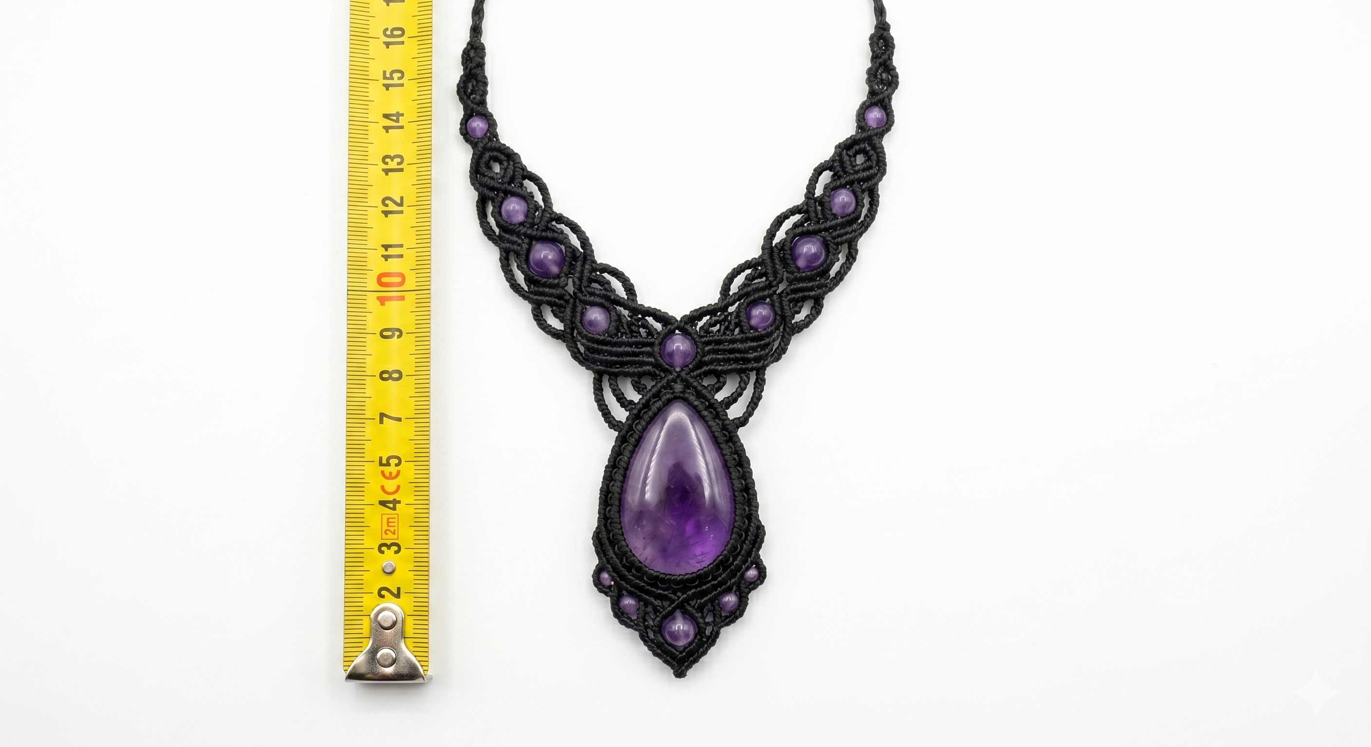 Macrame Necklace with Natural Amethyst Amulet for Protection