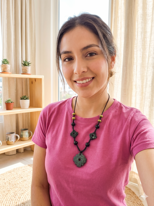Chakana Inca Necklace Natural Stone Macramé Andean Spiritual Amulet