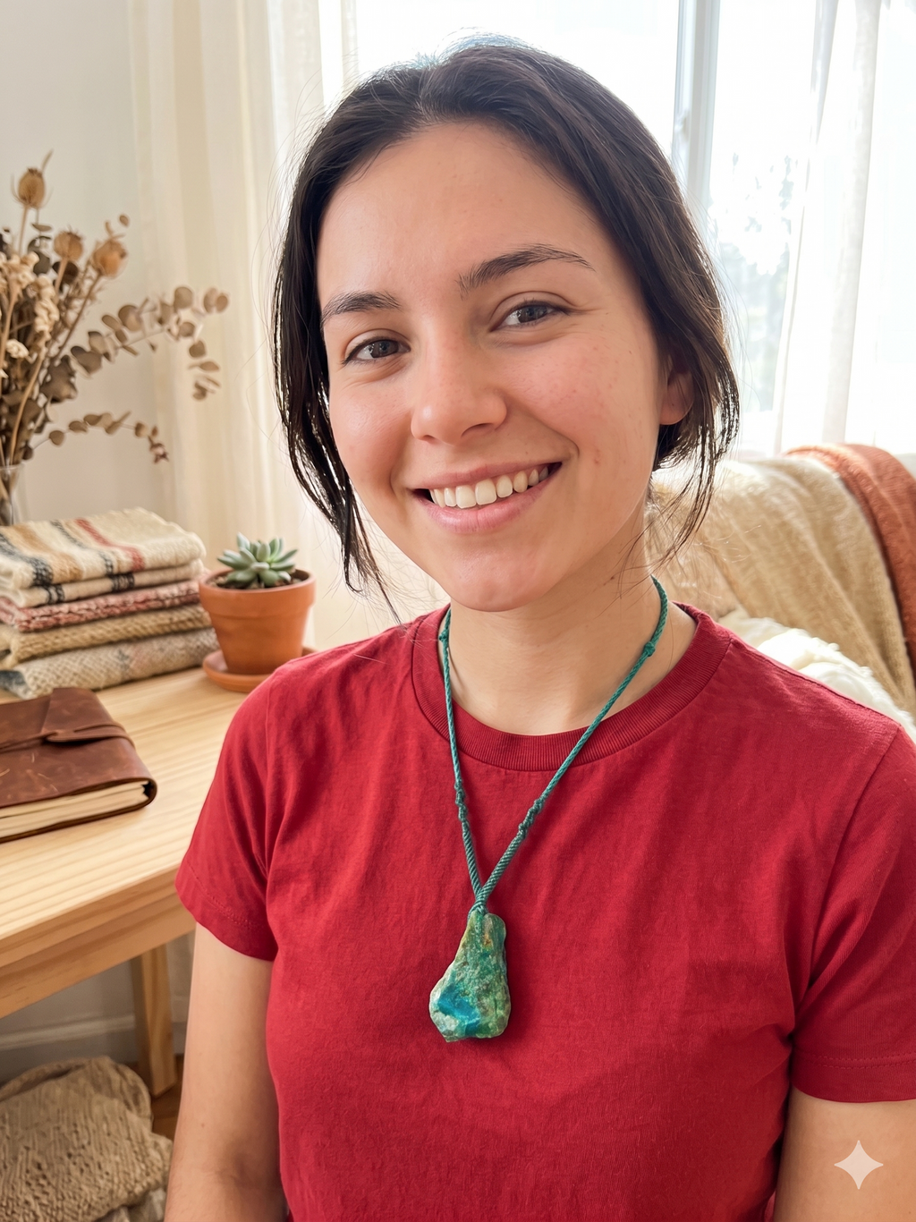 Natural Turquoise Necklace Macrame Handmade Stone
