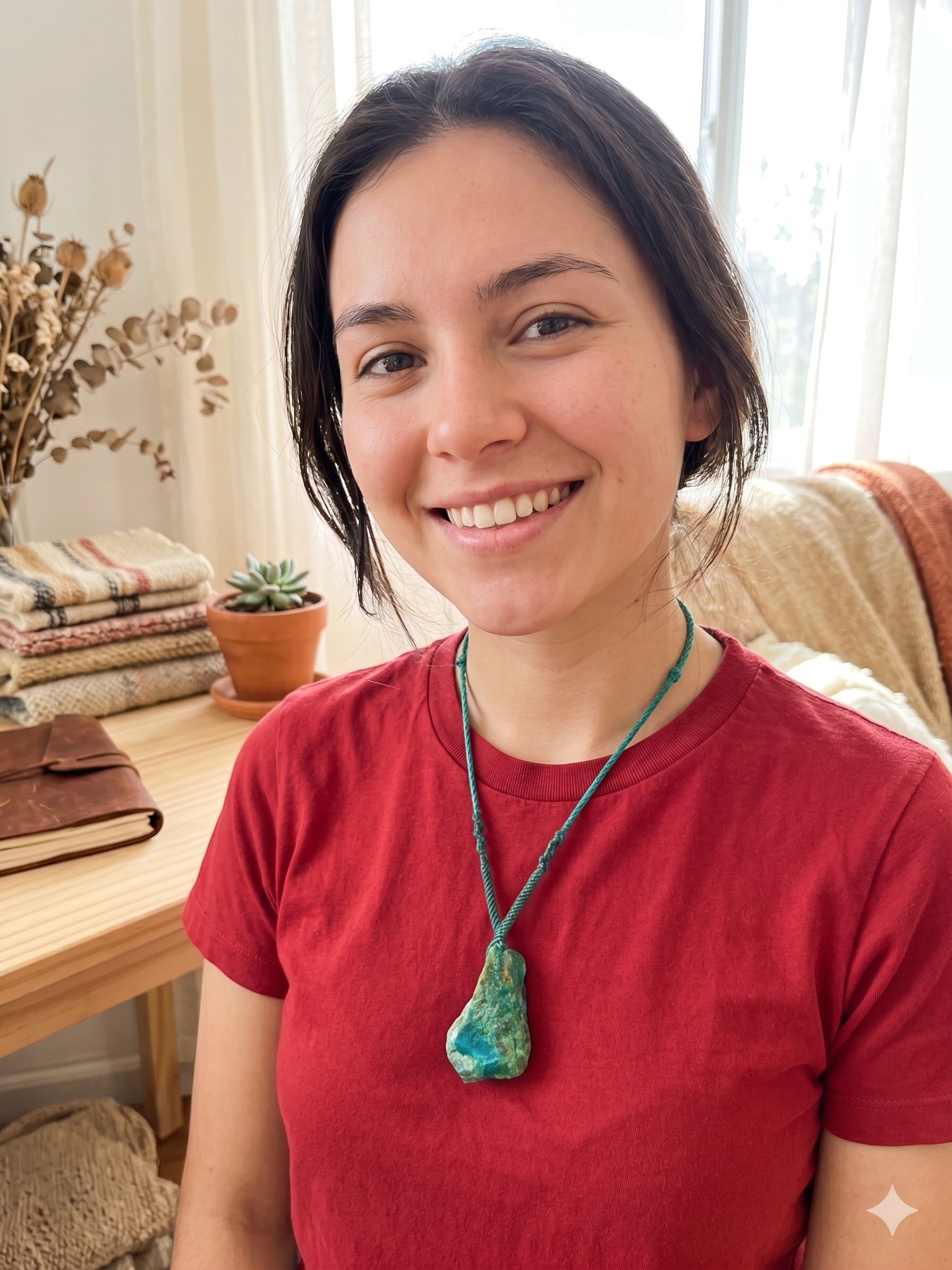 Natural Turquoise Necklace Macrame Handmade Stone