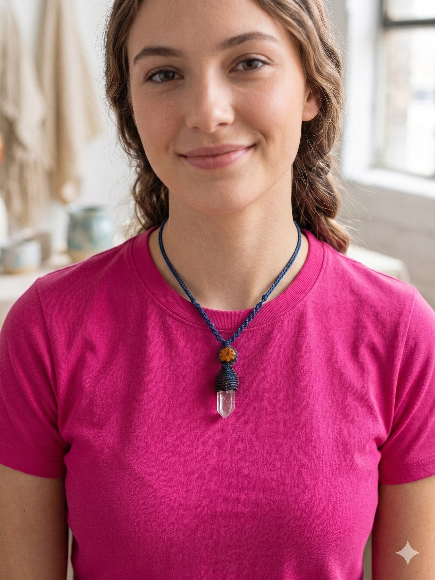 Spiritual Handmade Macrame Quartz Crystal Necklace