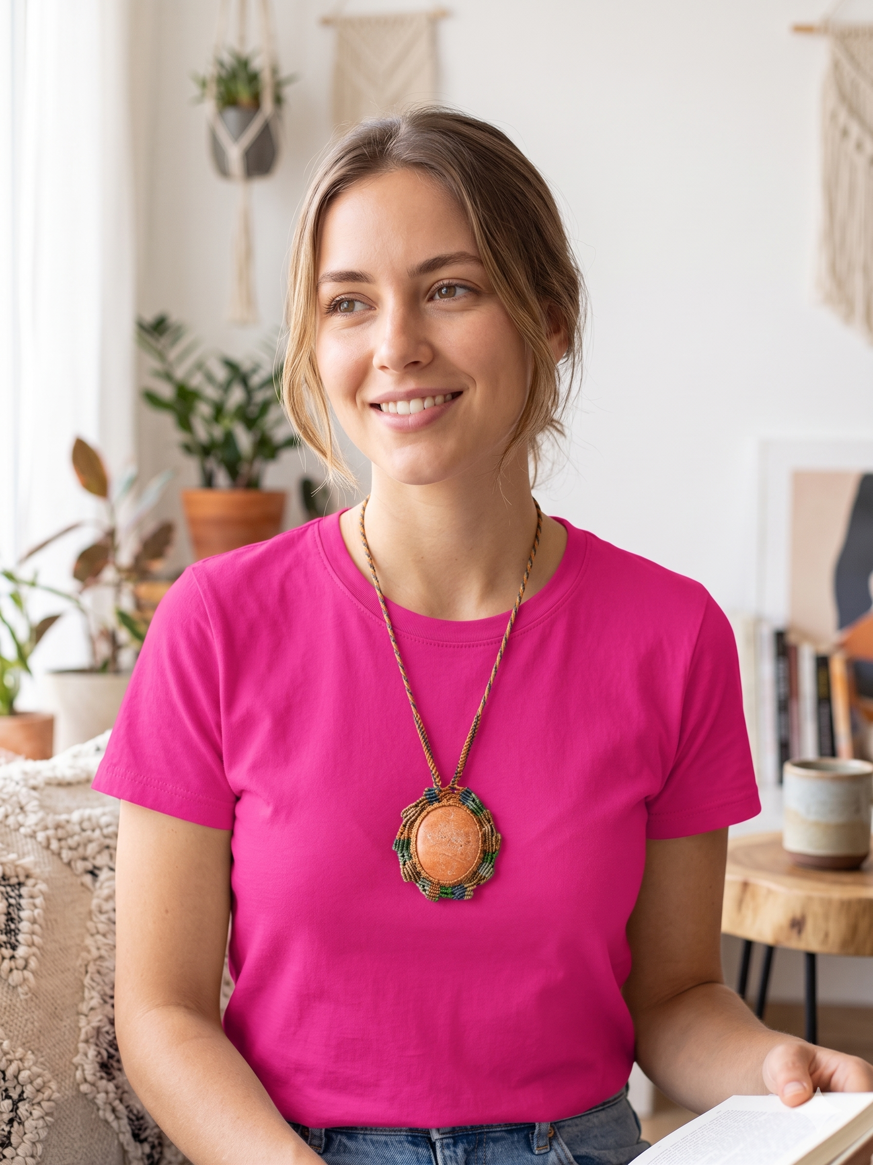 Handmade Macrame Necklace with Natural Stone, Spiritual Amulet