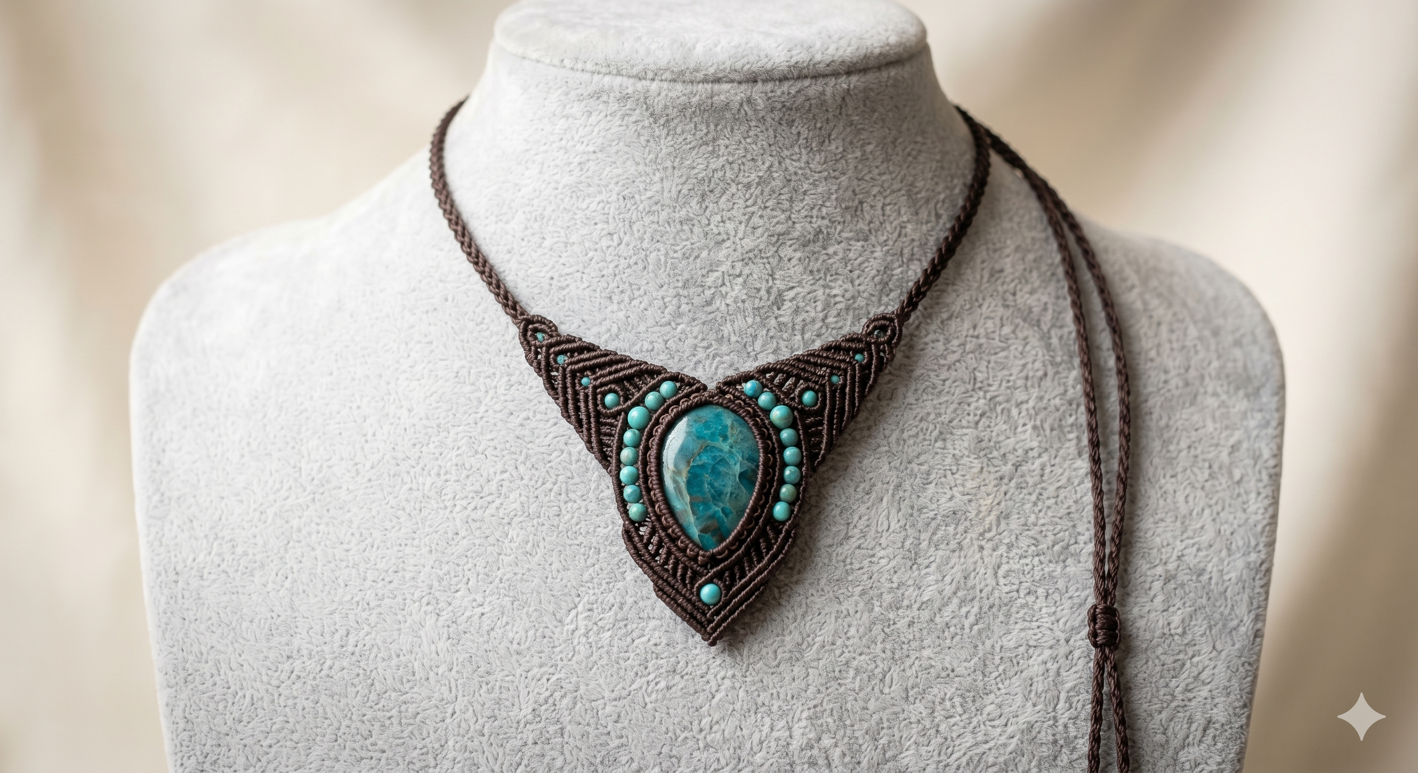 Natural Turquoise Macrame Necklace, Spiritual Protection Amulet, Handmade