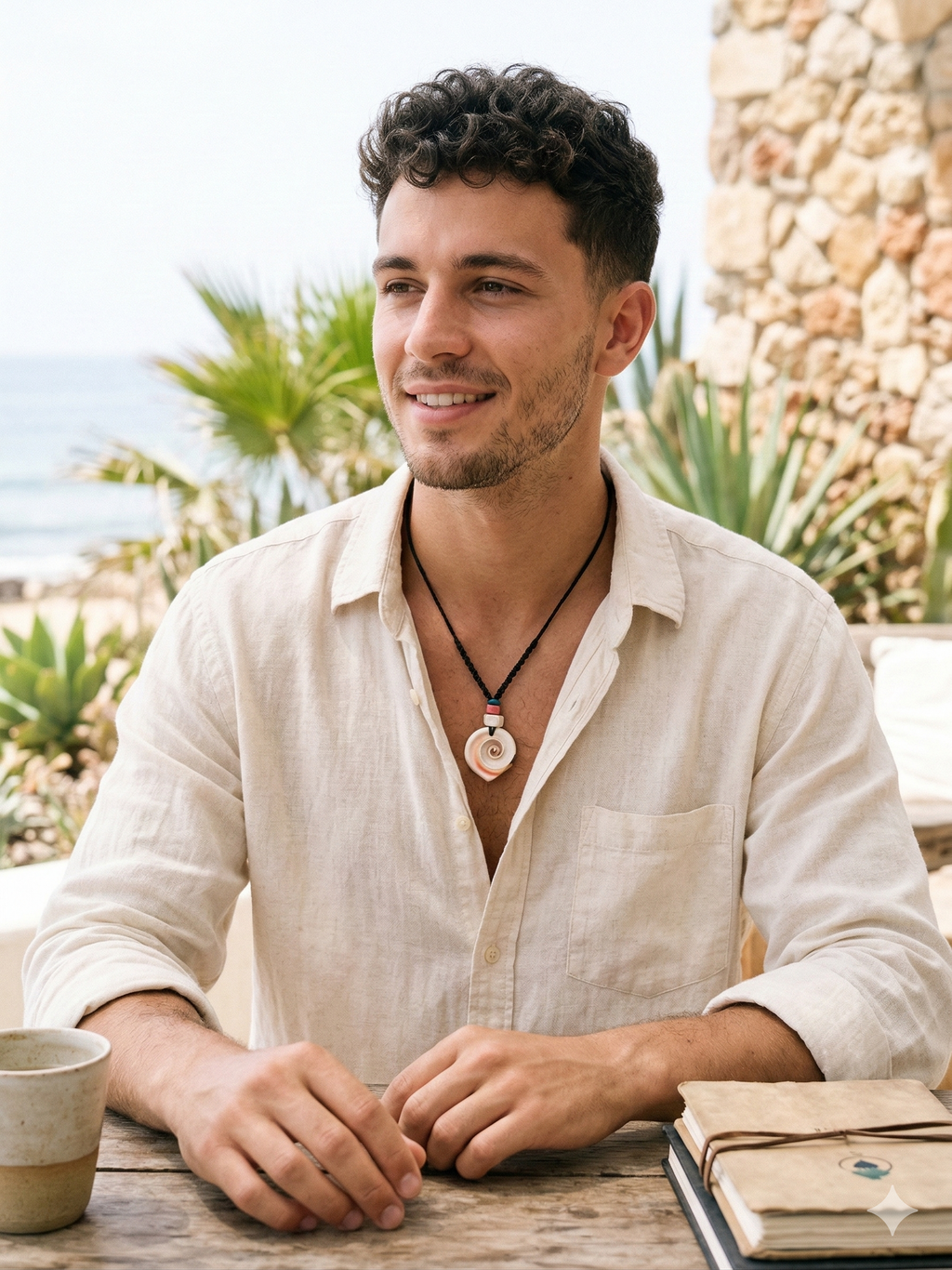 Handmade Macrame Necklace with Mother-of-Pearl Spiral Pendant