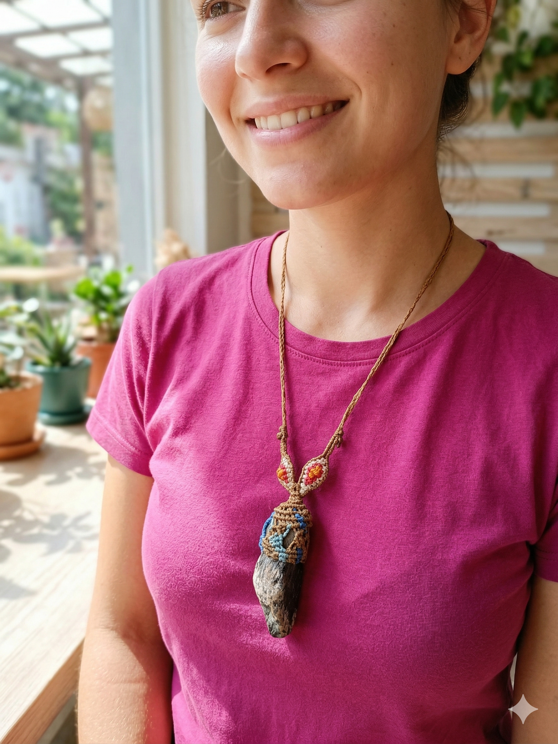 Macrame Necklace with Natural Tourmaline Stone Amulet for Spiritual Protection