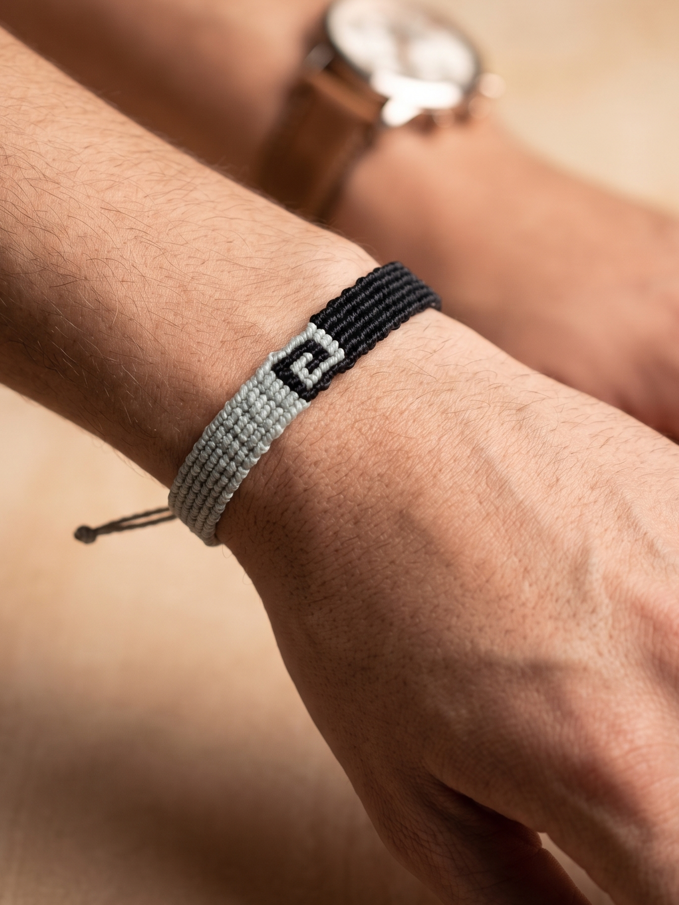 Unisex Two-Tone Macrame Bracelet with Geometric Maze Print