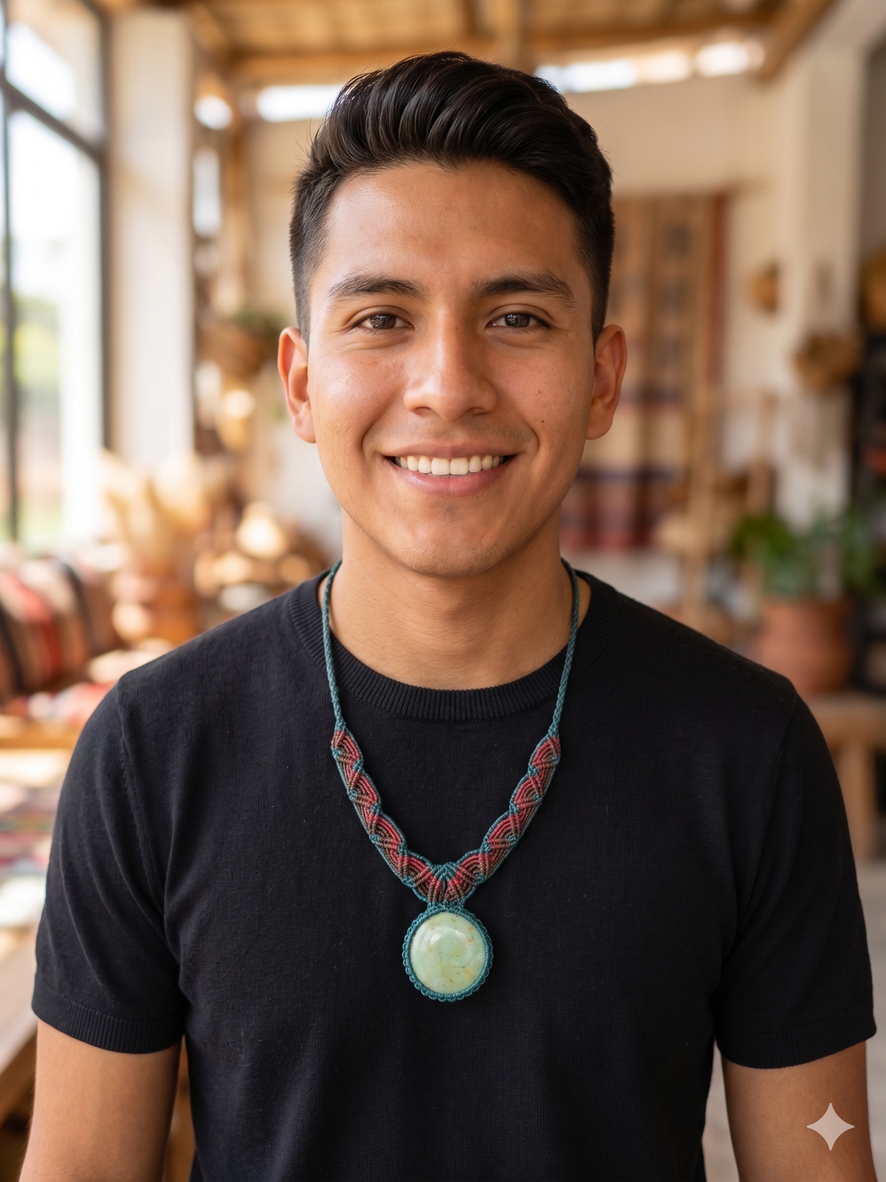Handmade Macrame Necklace with Natural Turquoise Stone