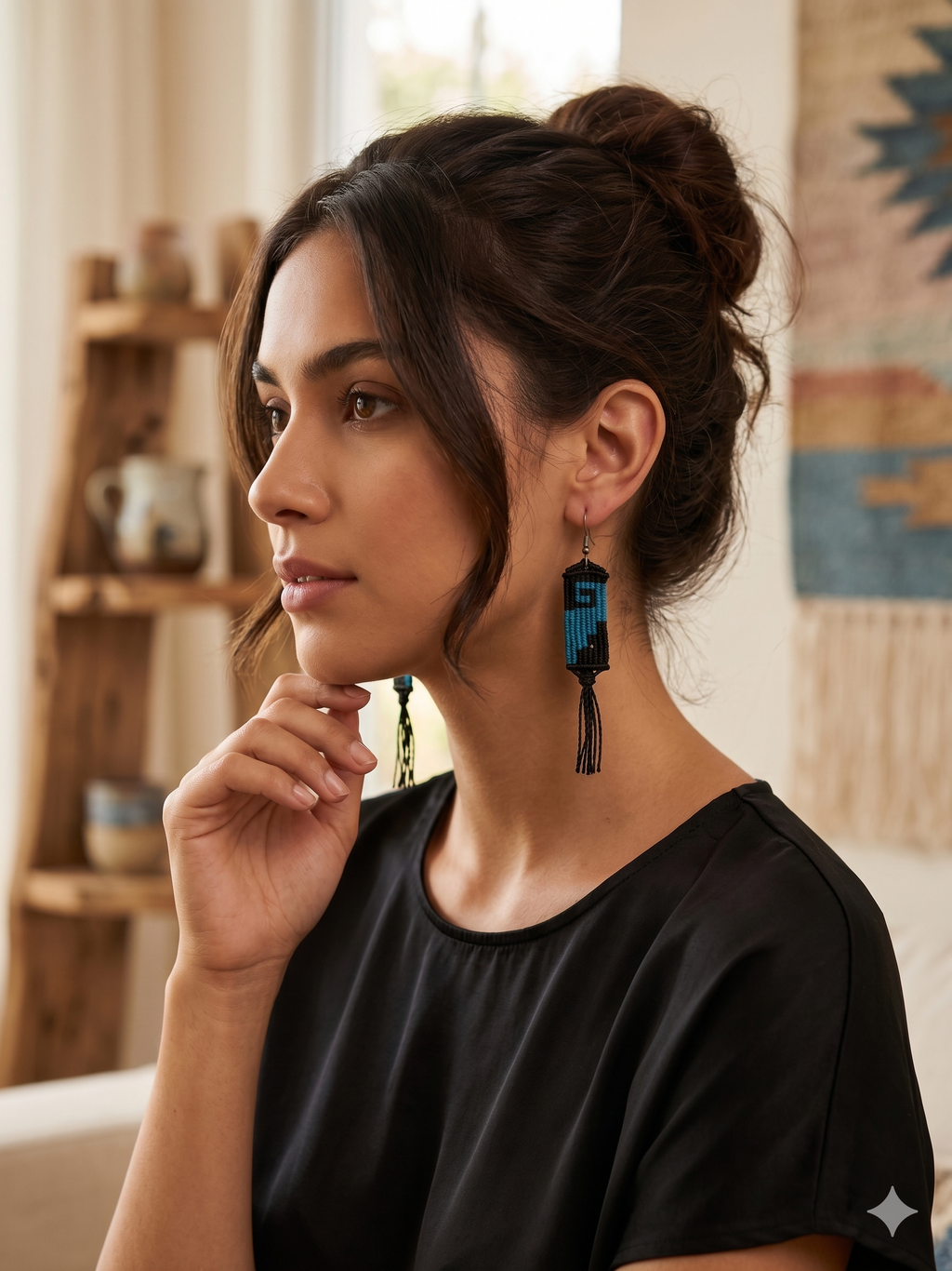 Peruvian Macrame Earrings, Handwoven Labyrinth Design with Fringe
