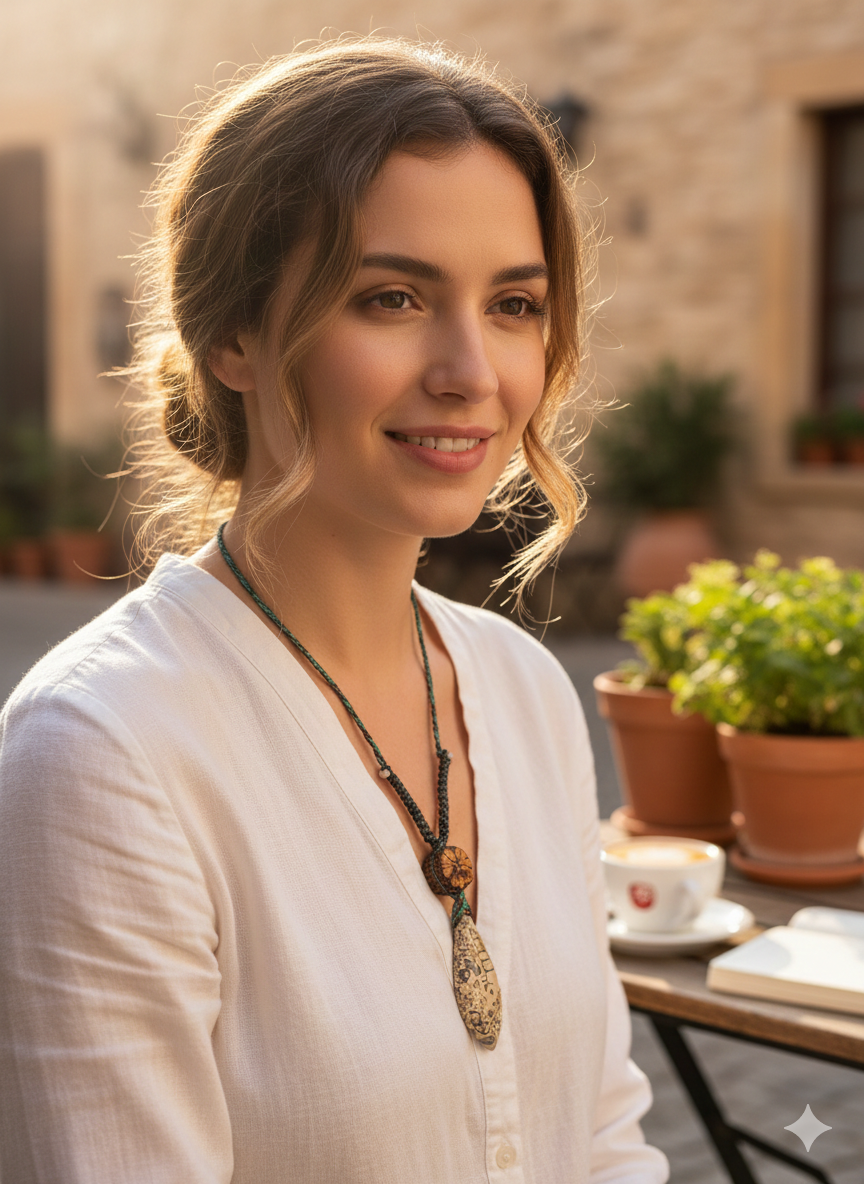 Handmade Macrame Necklace with Sacred Flower, Ayahuasca, and Natural Stone