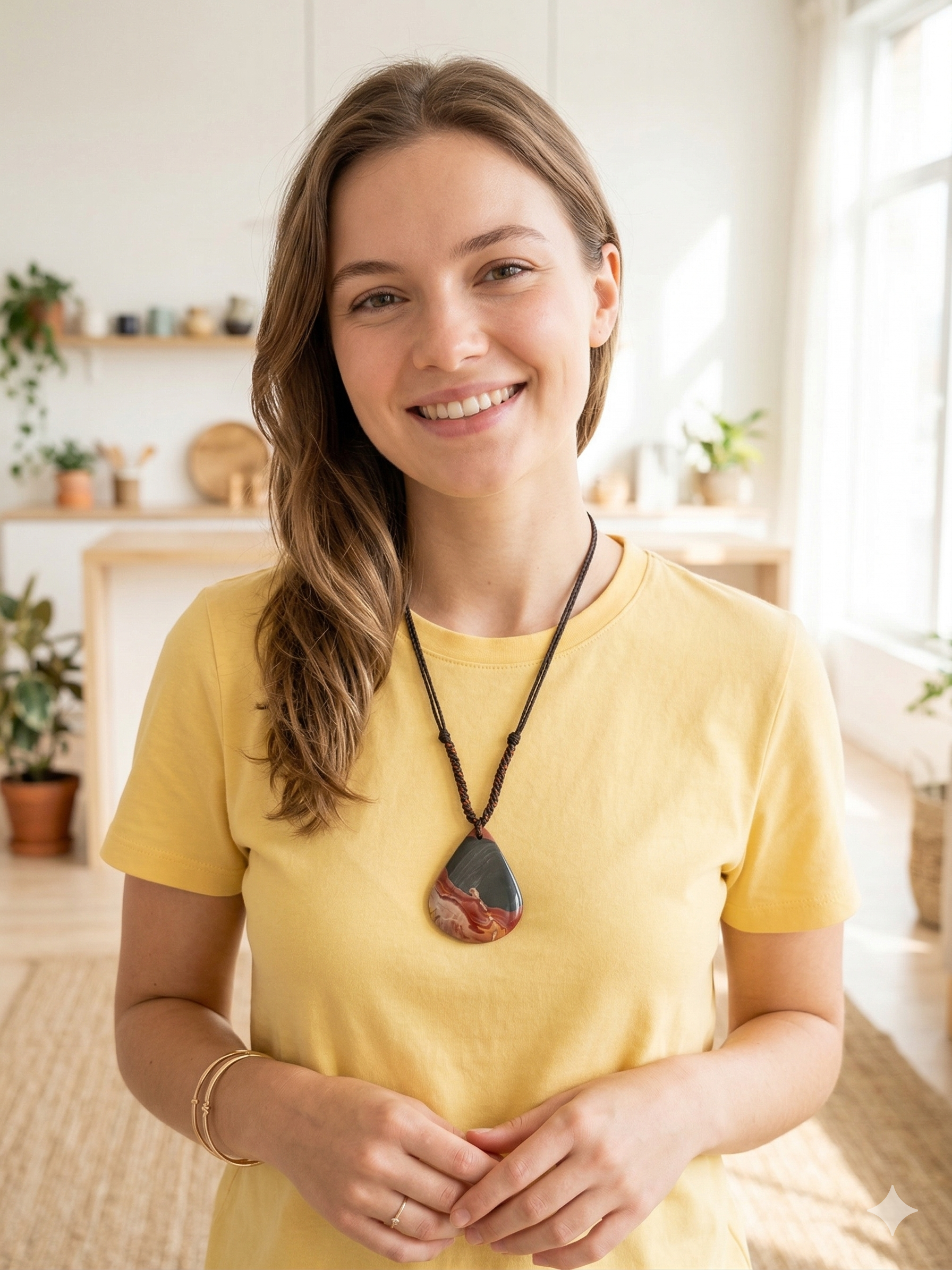 Natural Leopard Jasper Necklace Hand-Woven Pendant Amulet Protection Strength