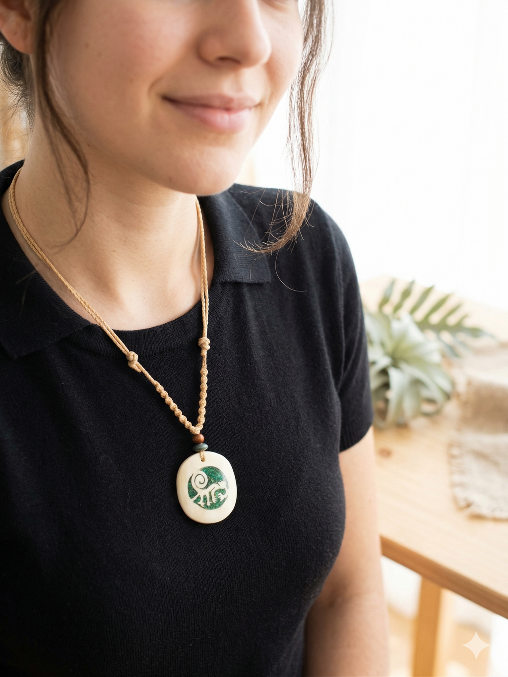 Handmade Macrame Necklace with Nazca Lines Monkey