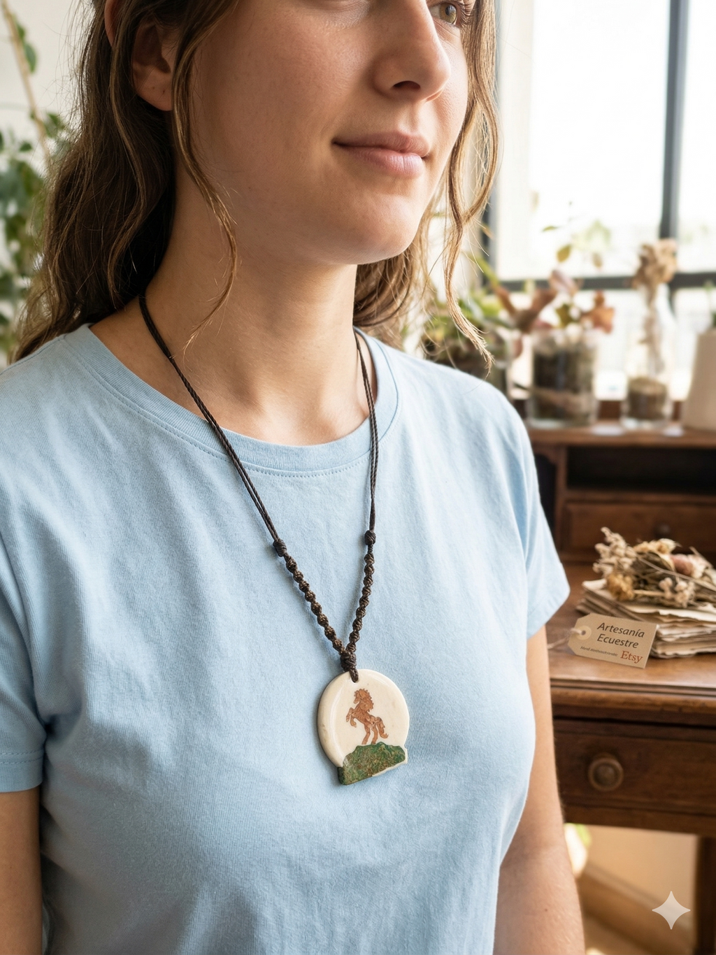 Handmade Necklace with Horse Pendant, Hand-Woven Cord, Andean Craftsmanship