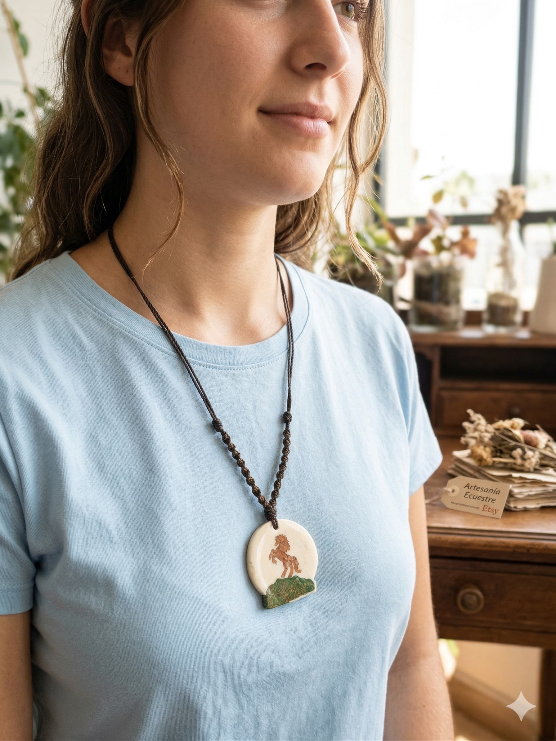 Handmade Necklace with Horse Pendant, Hand-Woven Cord, Andean Craftsmanship
