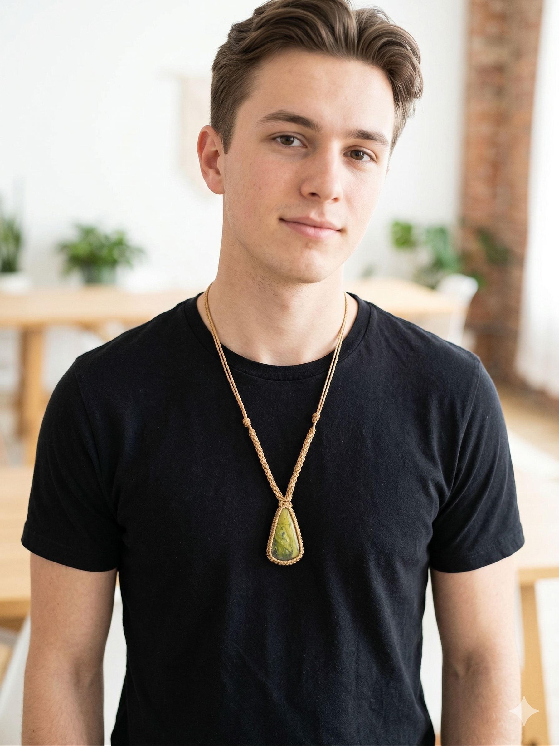 Handmade Macrame Necklace with Natural Serpentine Stone