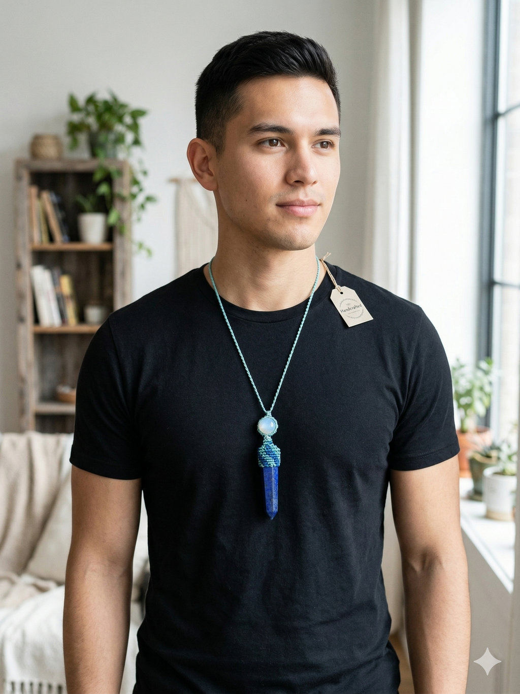 Natural Sodalite Macrame Necklace, Hand-Woven Spiritual Amulet