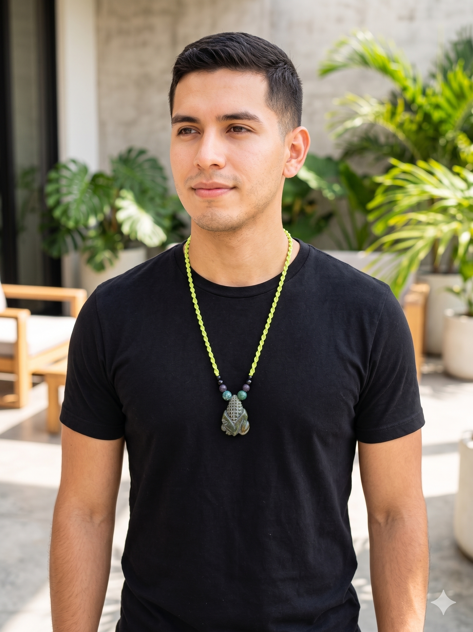 Handmade Macrame Necklace with Carved Corn Pendant - Abundance