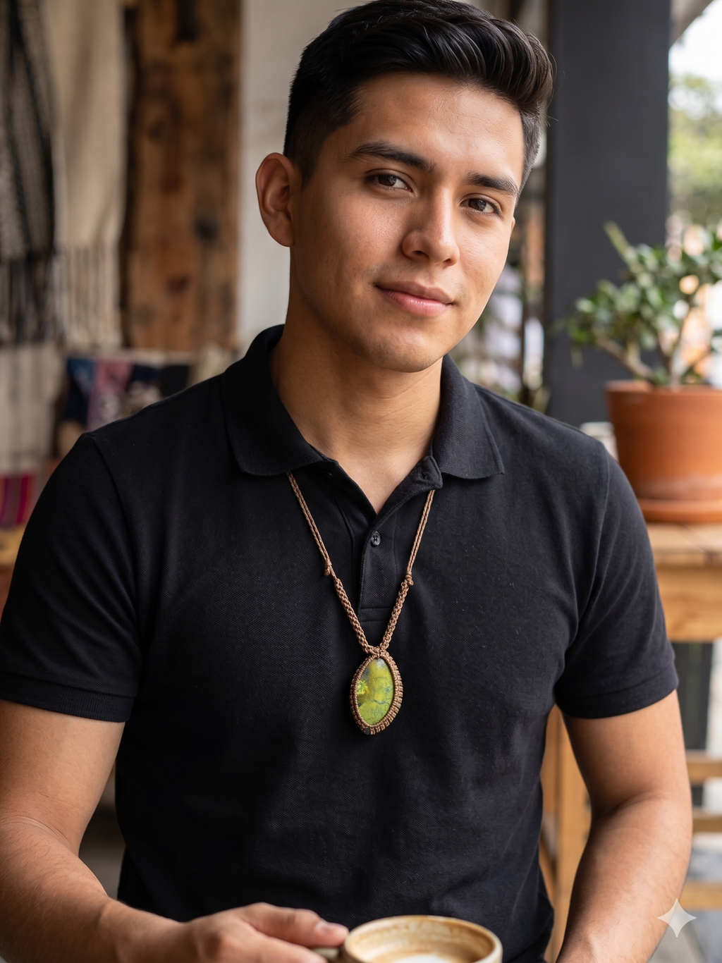 Handmade Macrame Necklace with Natural Serpentine Stone