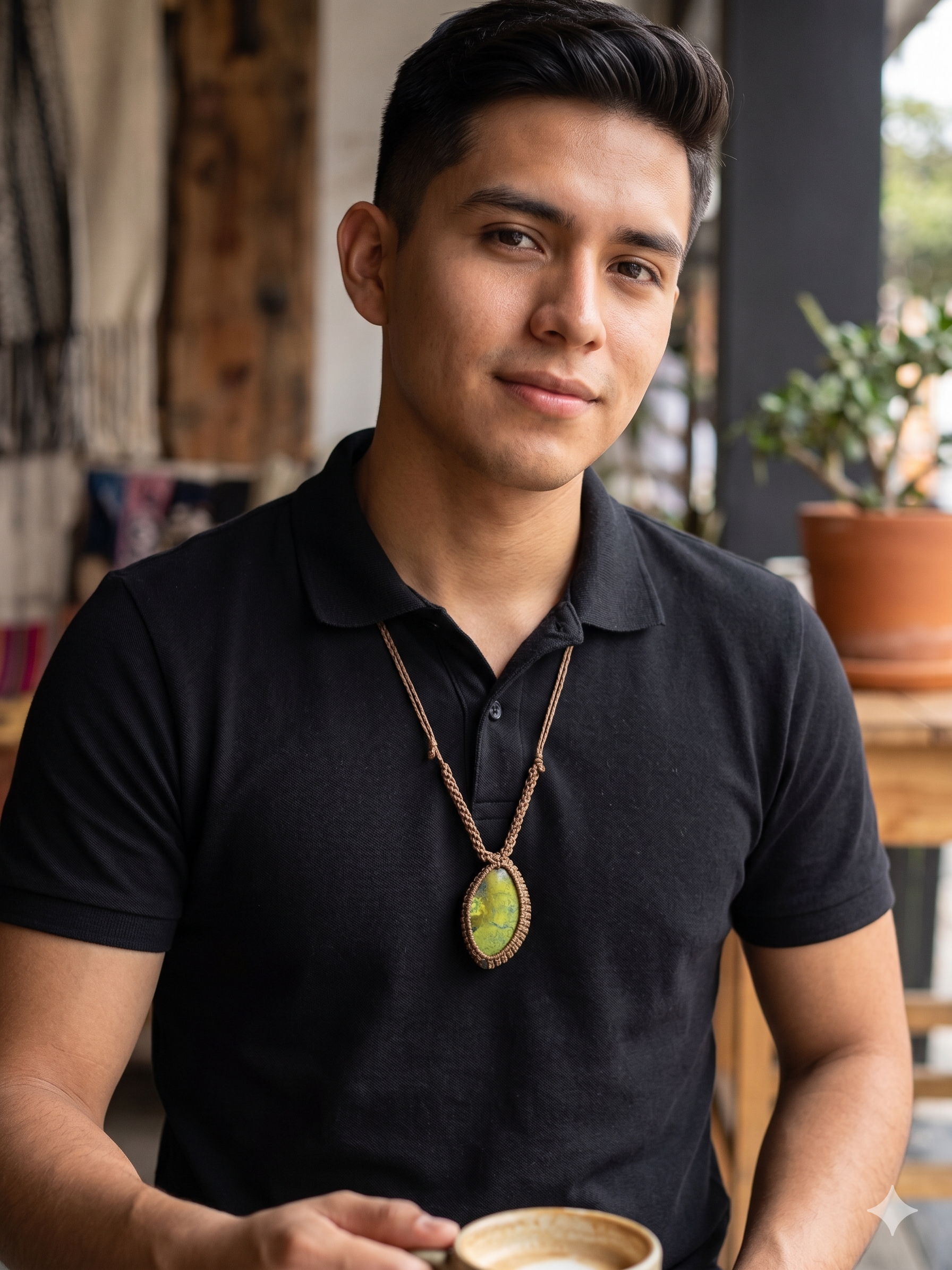 Handmade Macrame Necklace with Natural Serpentine Stone