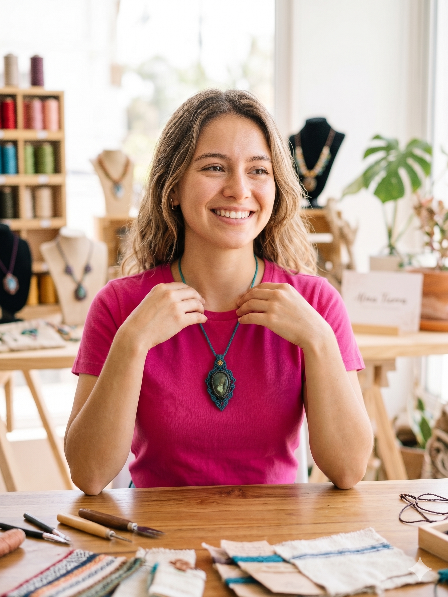 Macrame Necklace with Natural Stone and Positive Energy