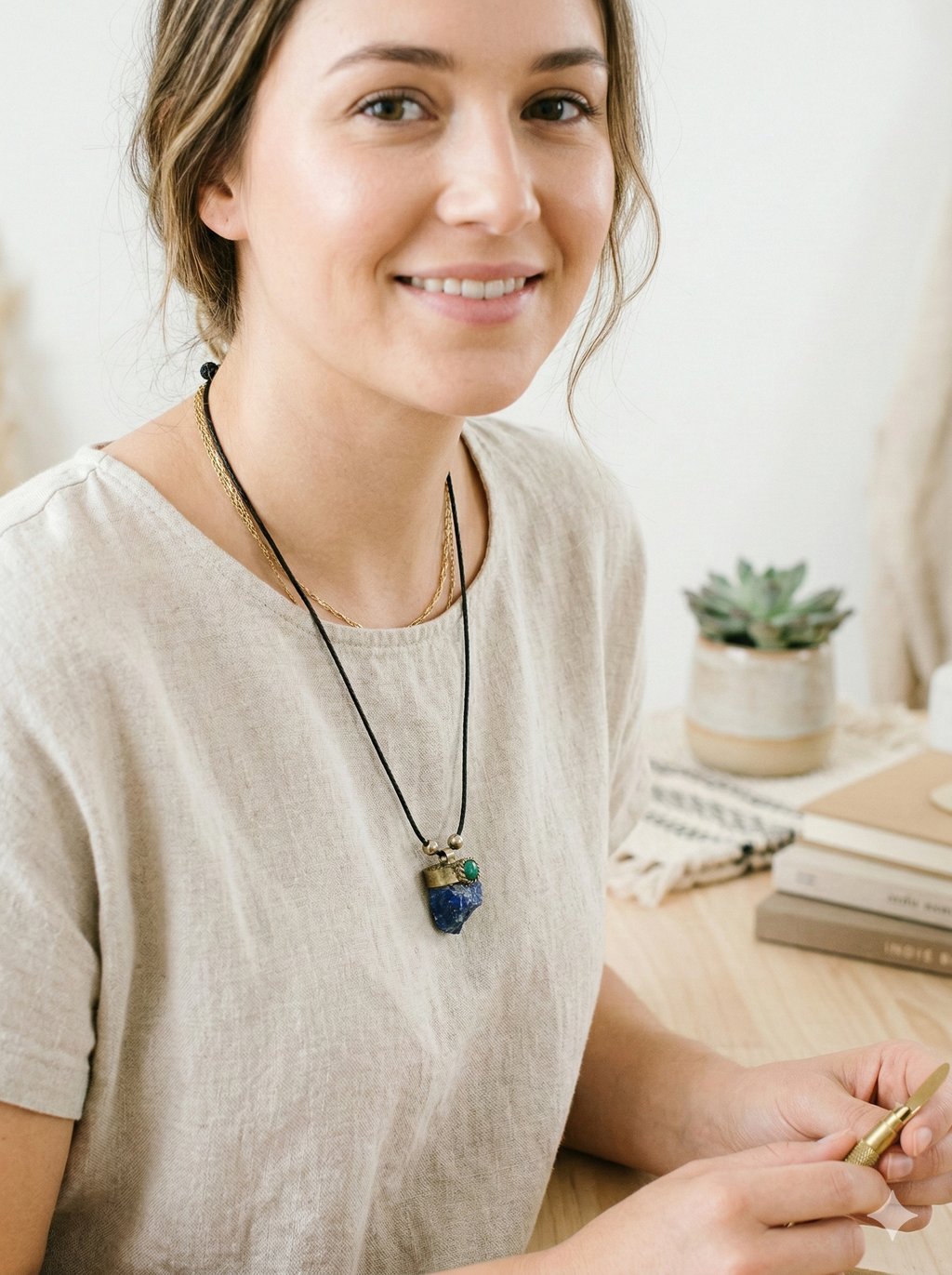 Handmade Natural Sodalite Necklace, Blue Stone, Adjustable Cord