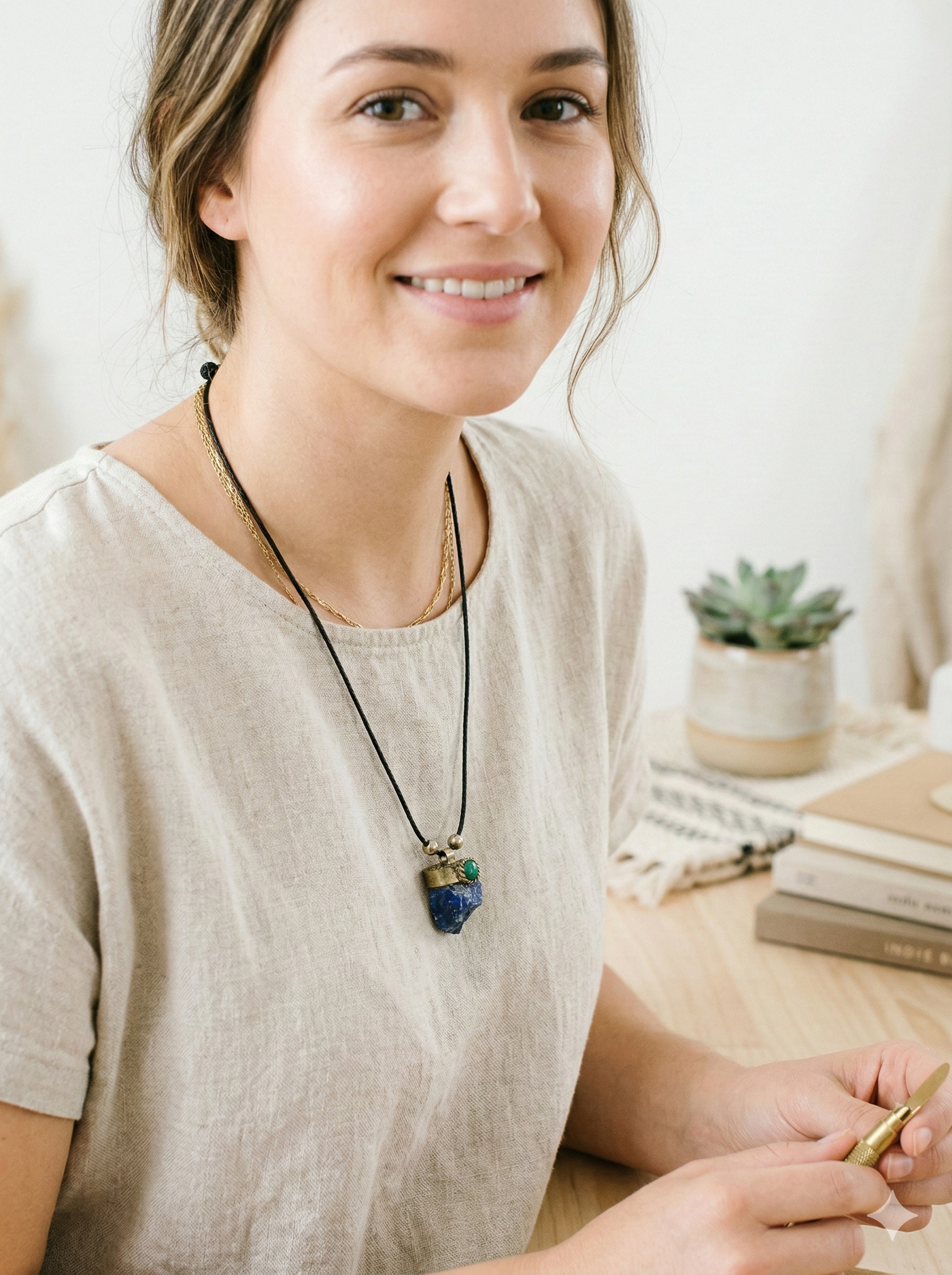 Handmade Natural Sodalite Necklace, Blue Stone, Adjustable Cord