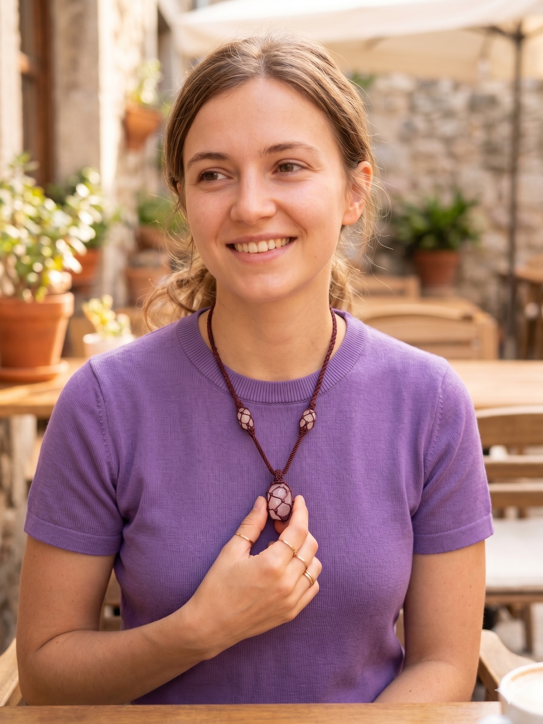 Handmade Macrame Necklace with Rose Quartz