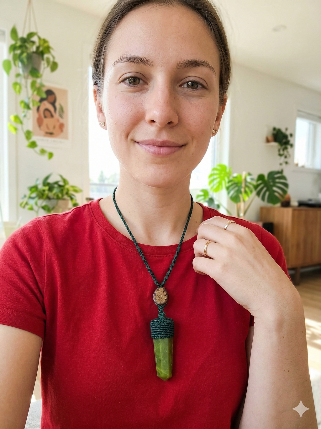 Handmade Macrame Serpentine Necklace with Natural Stone Pendant